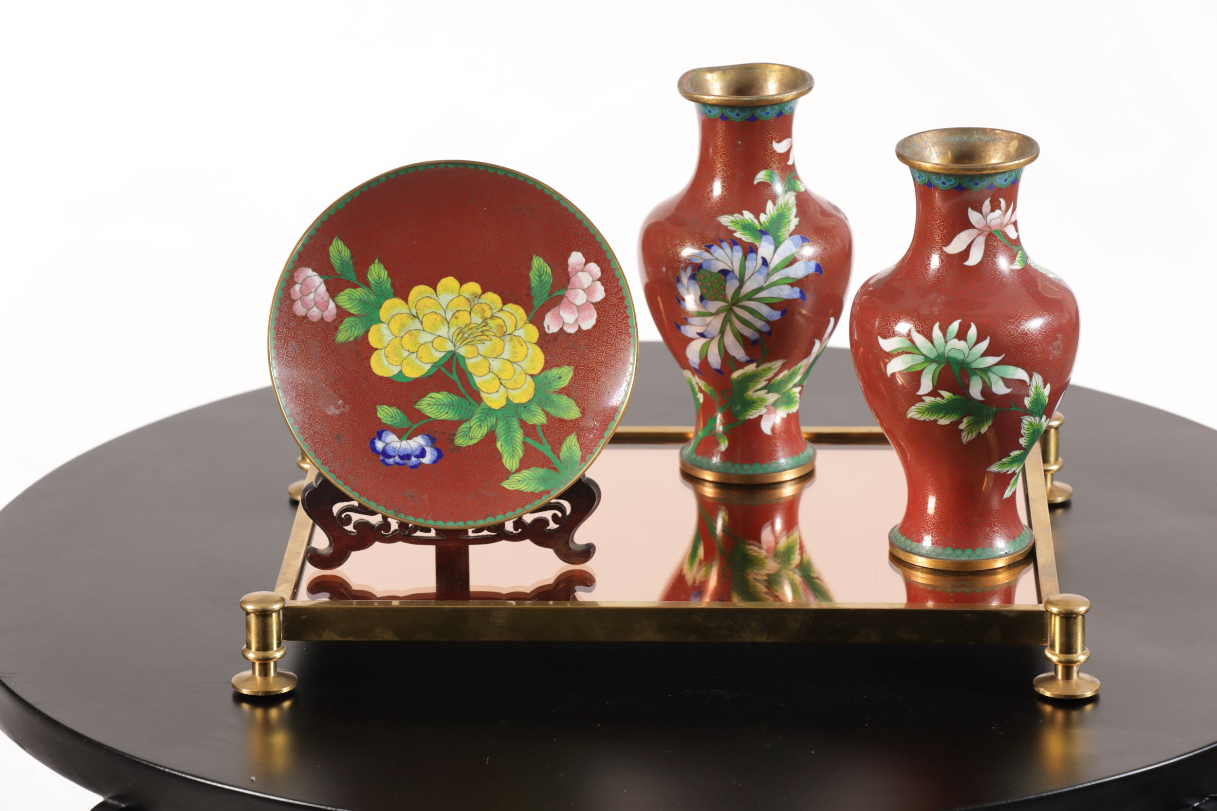 Cloisonne plate yellow flower