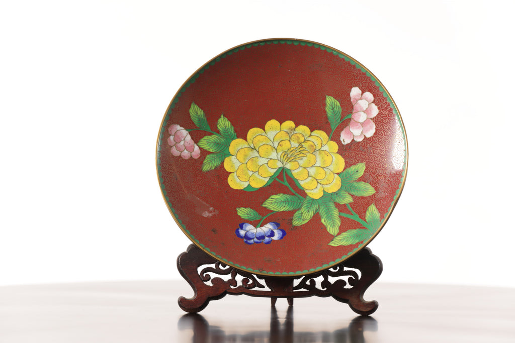 Cloisonne plate yellow flower