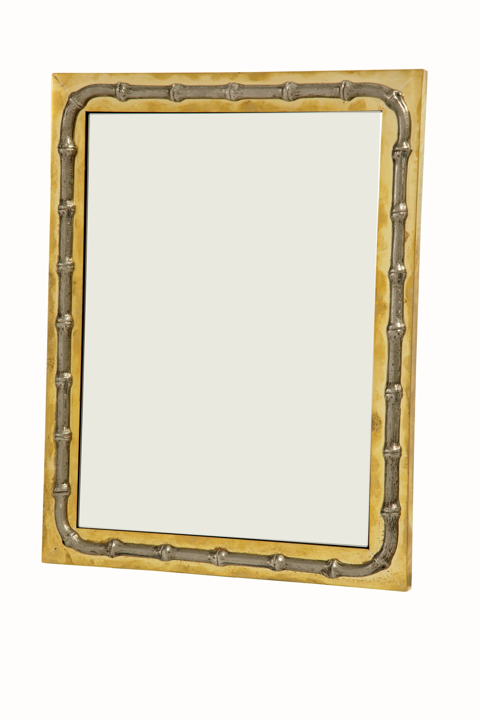 Small 1970s silver-plated brass and bamboo mirror