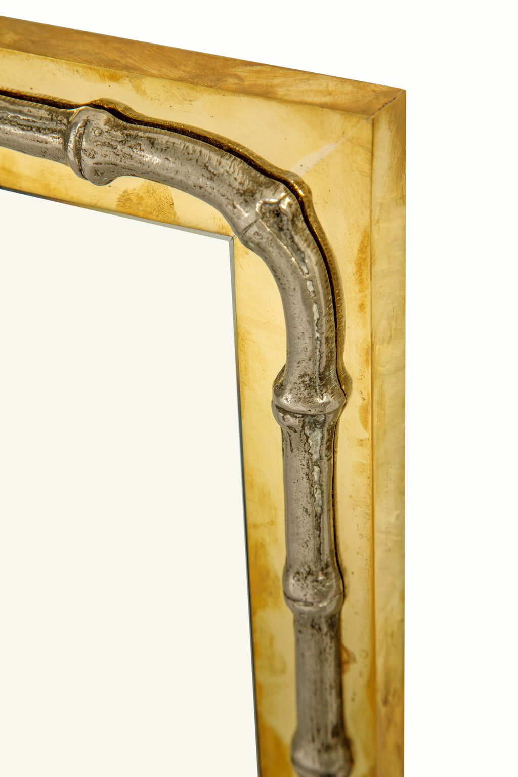 Small 1970s silver-plated brass and bamboo mirror