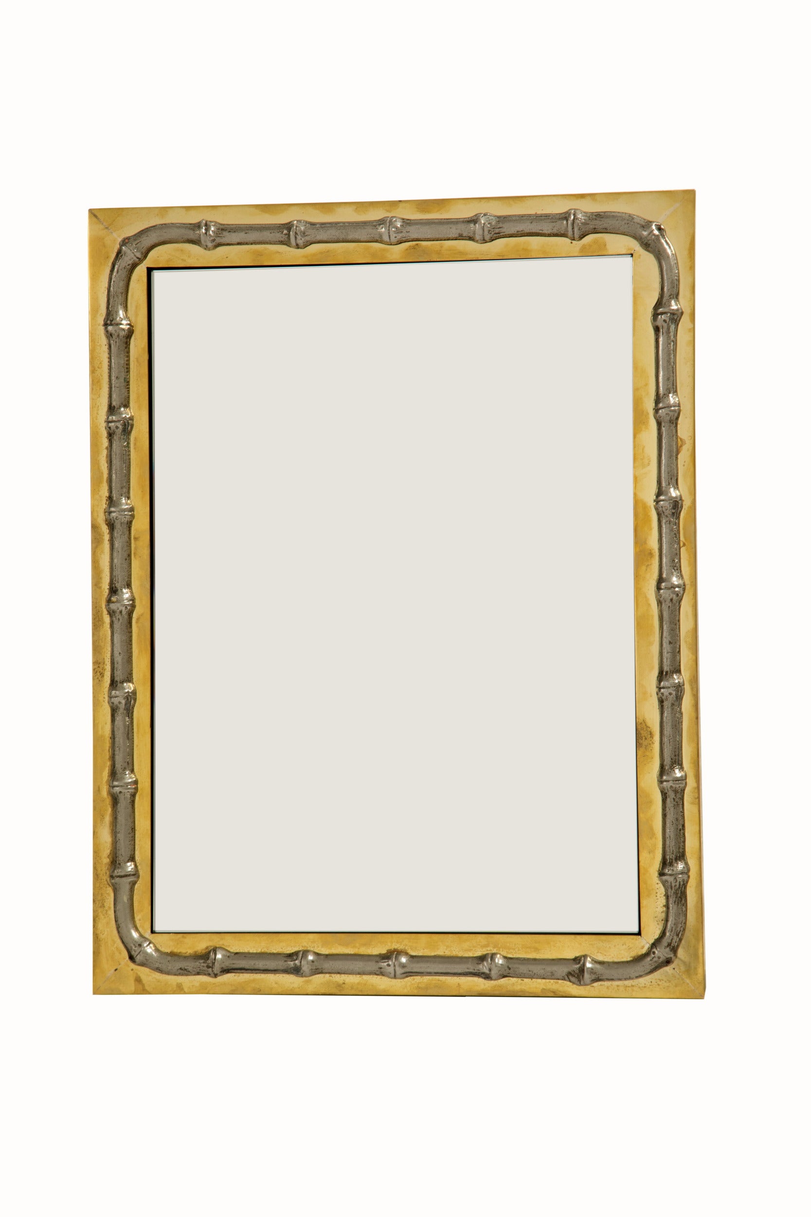 Small 1970s silver-plated brass and bamboo mirror