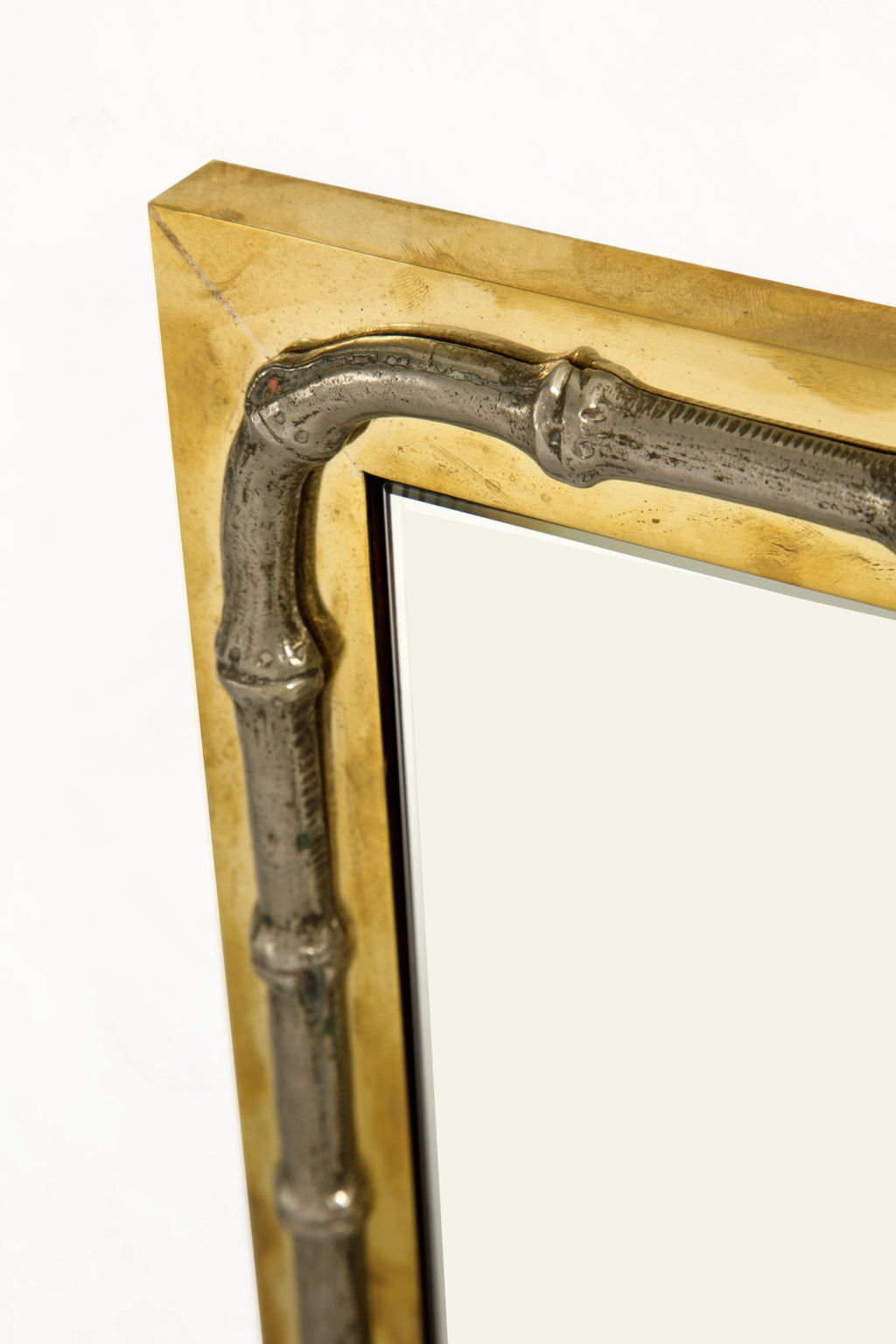 Small 1970s silver-plated brass and bamboo mirror