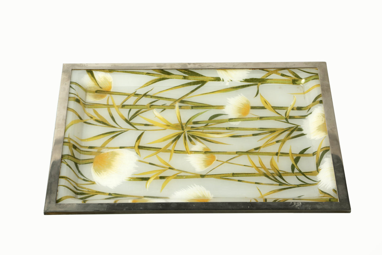 Piccolo Vassoio plexiglass canne di bamboo e acciaio anni 70