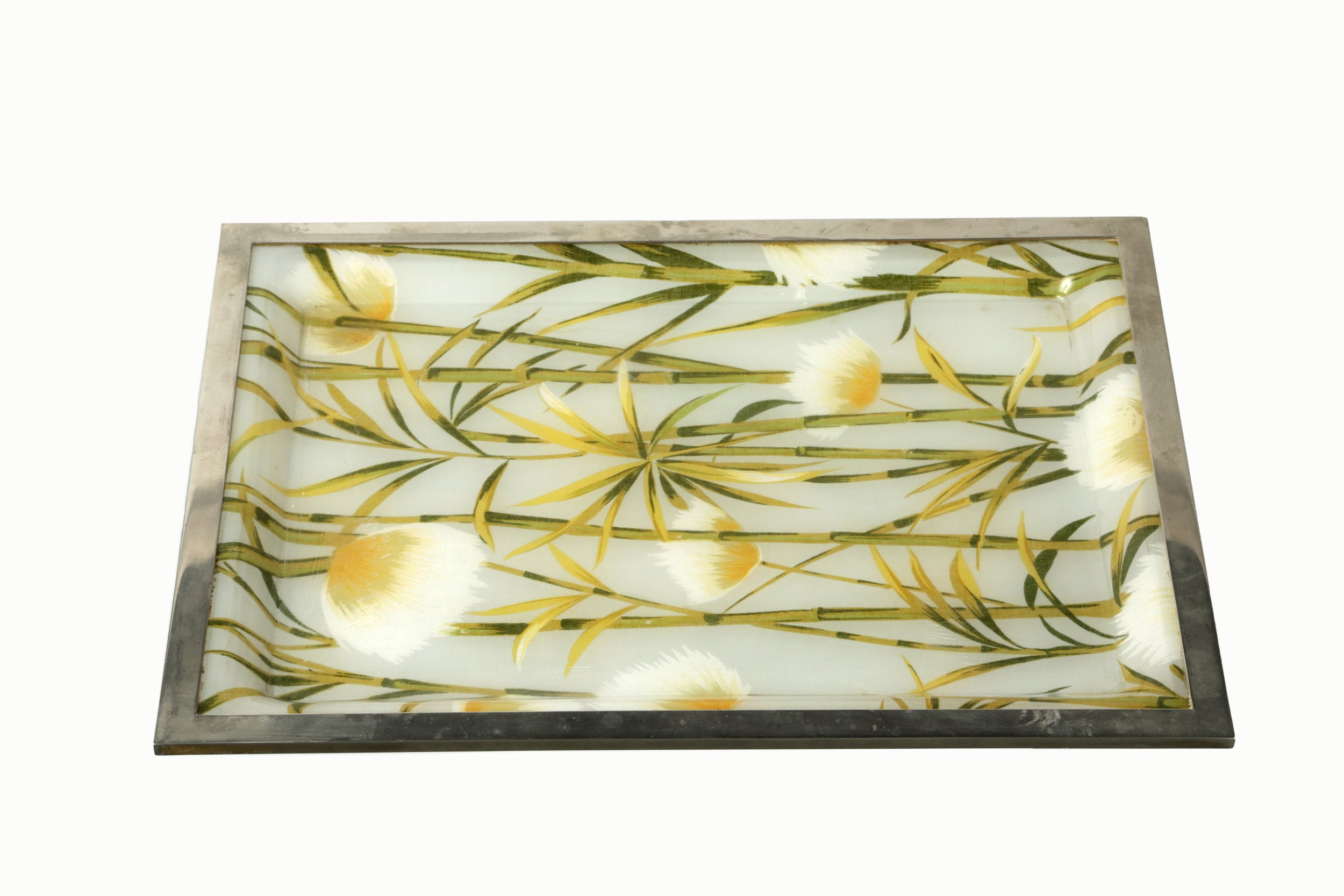 Small plexiglass tray with bamboo canes and steel from the 70s