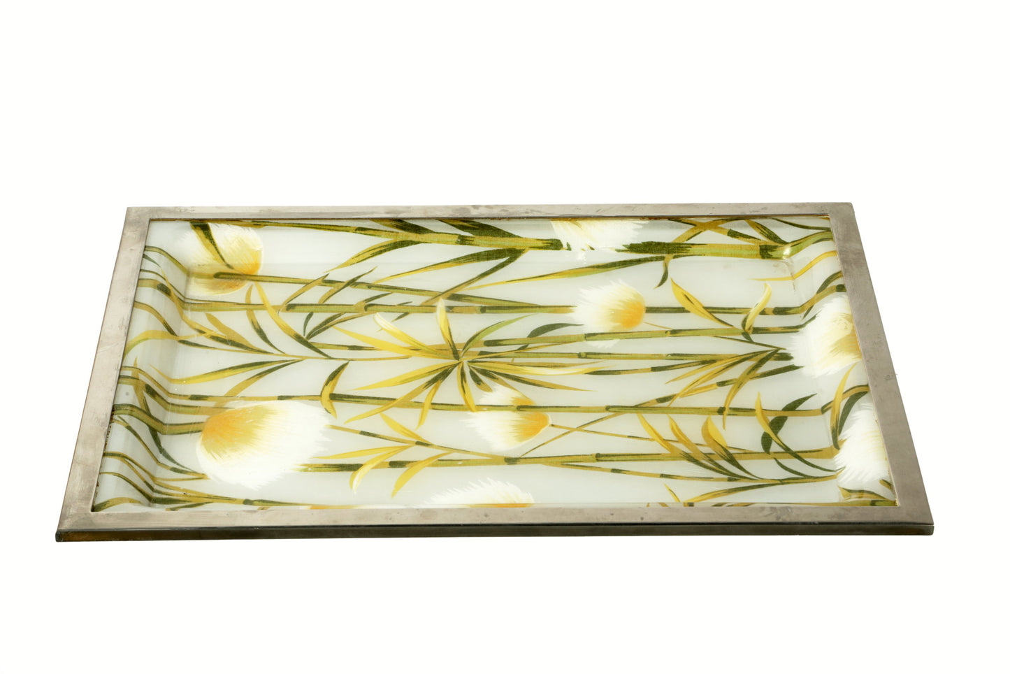 Piccolo Vassoio plexiglass canne di bamboo e acciaio anni 70