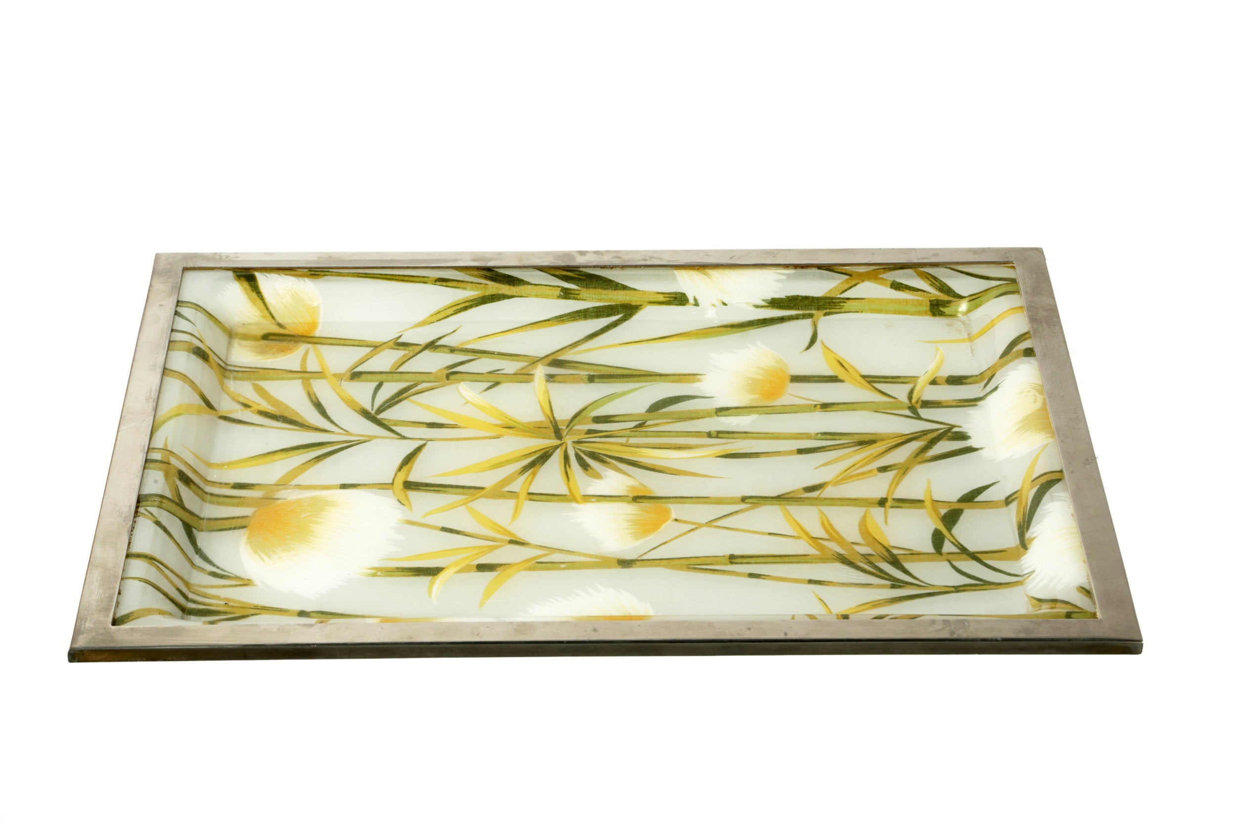 Small plexiglass tray with bamboo canes and steel from the 70s
