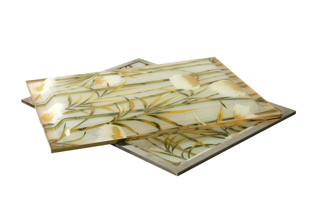 Small plexiglass tray with bamboo canes and steel from the 70s