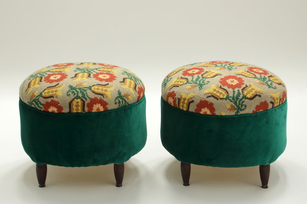 Pair of small round poufs from the 60s