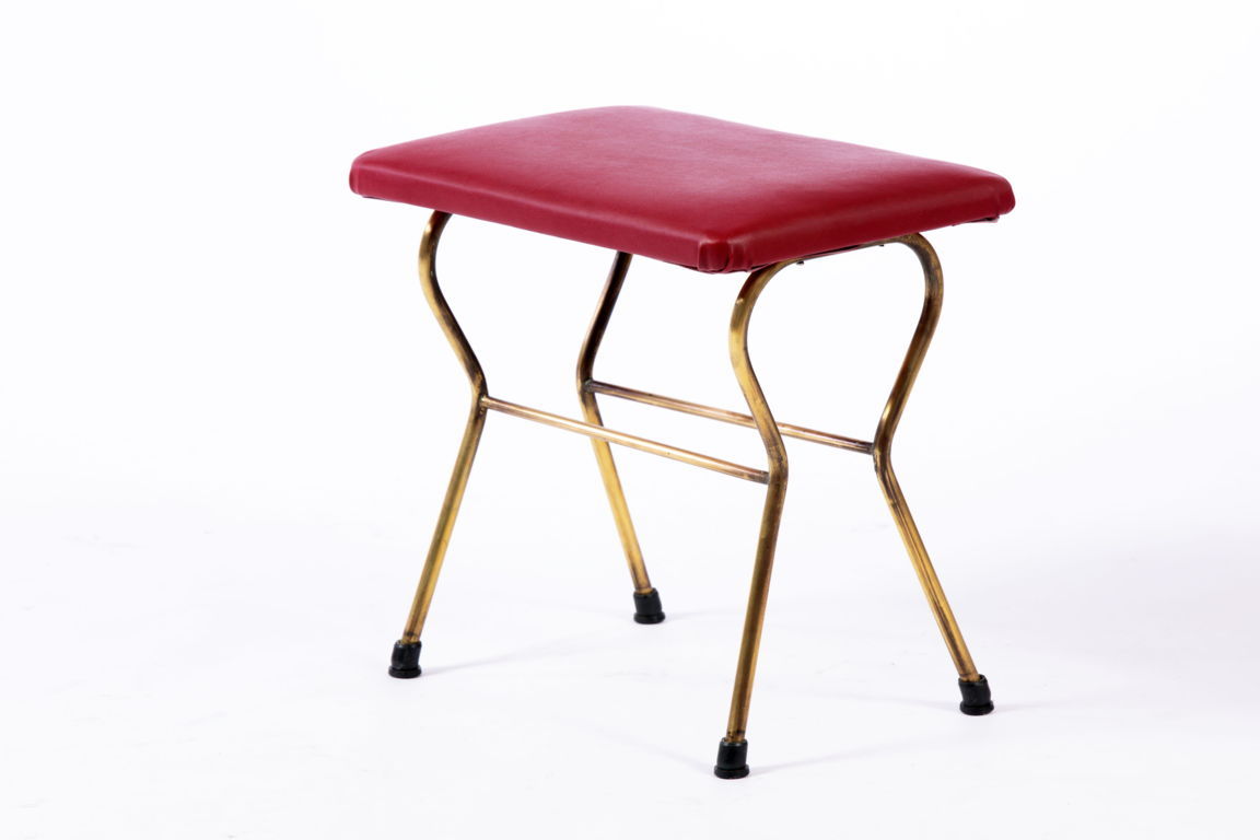 Small 50's stool in red leather