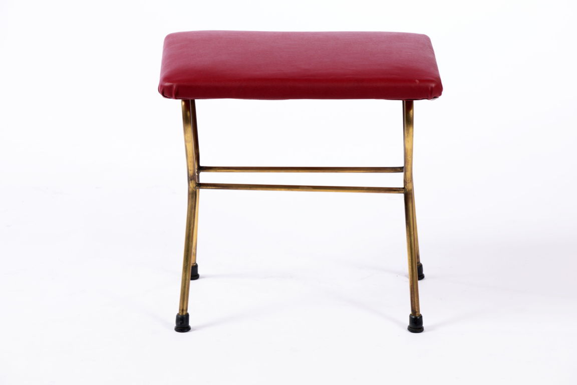 Small 50's stool in red leather