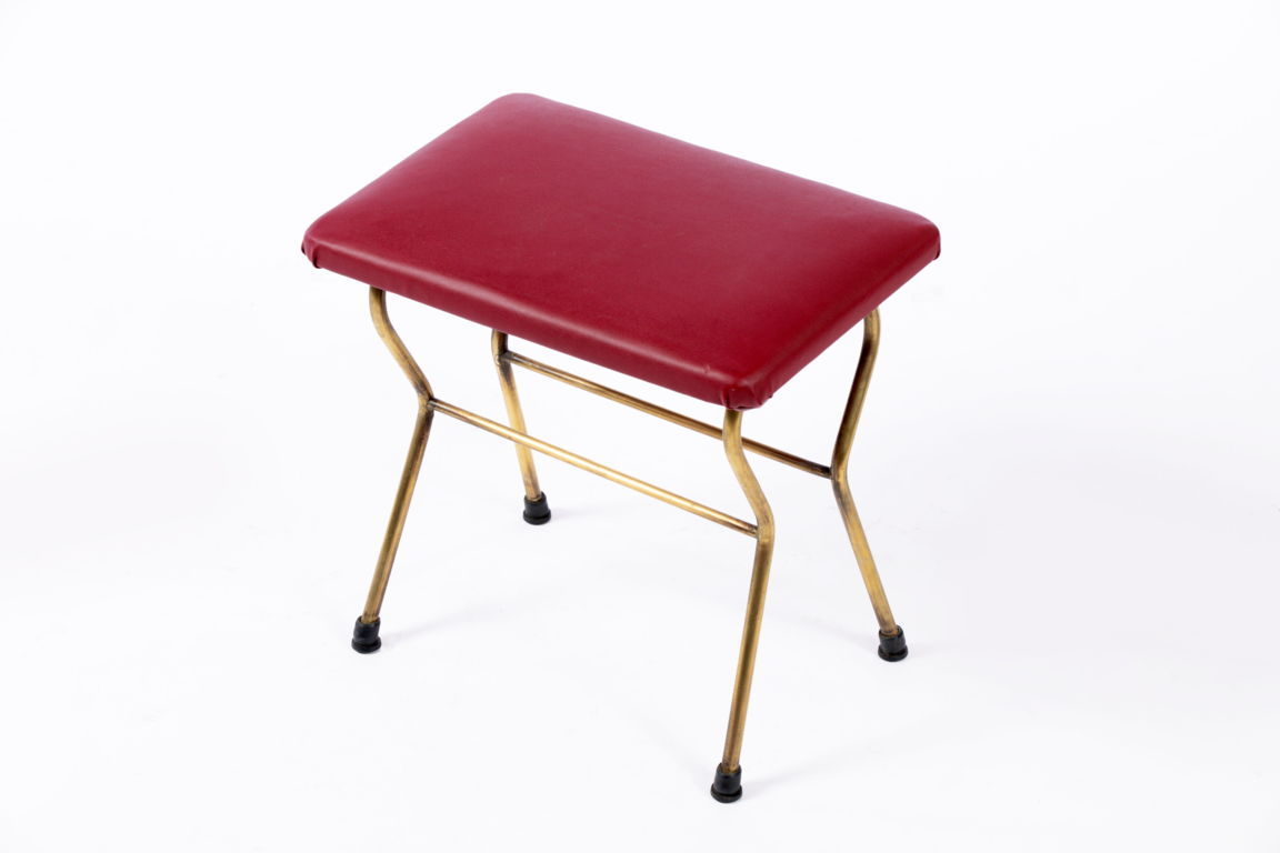 Small 50's stool in red leather