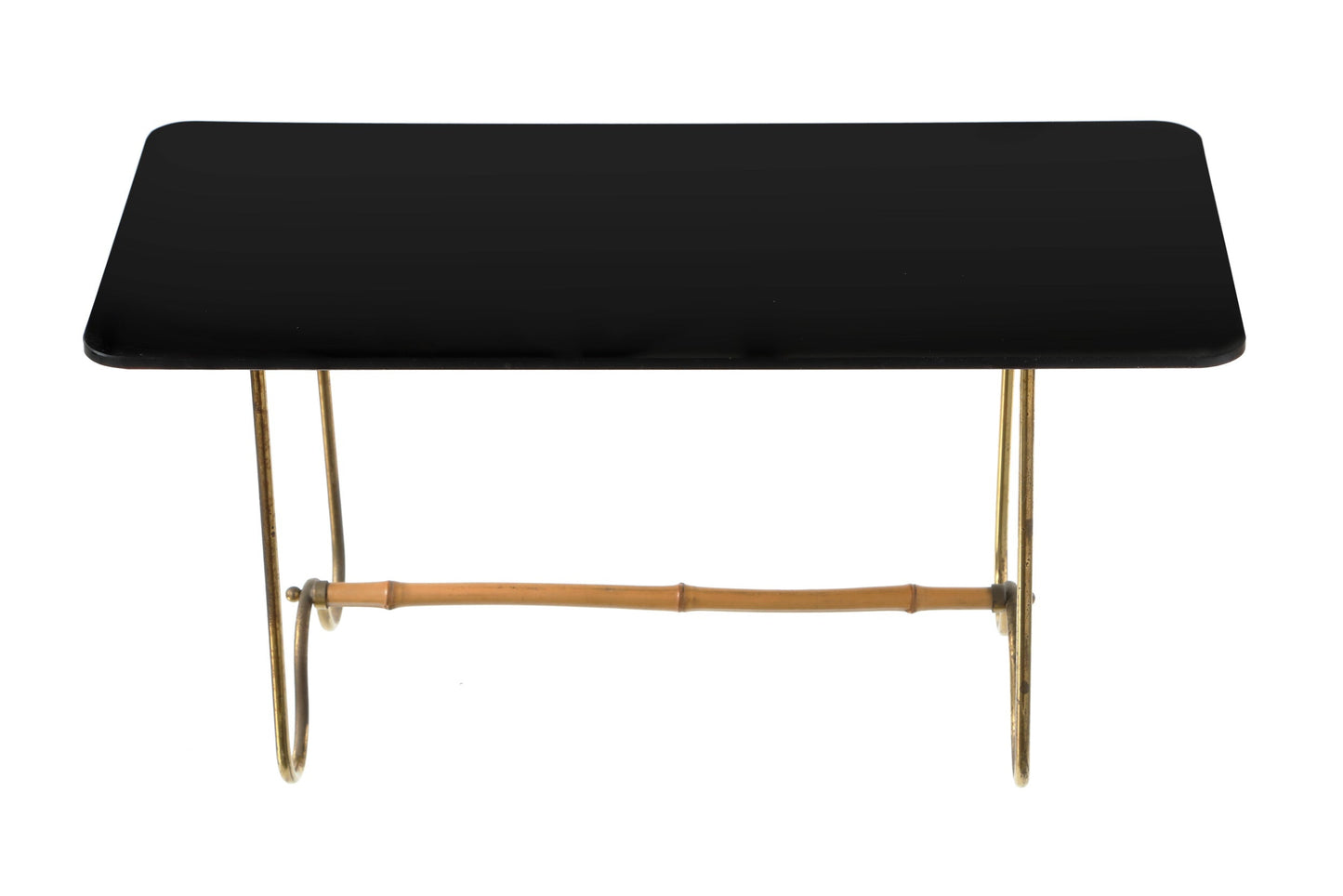 Small table from the 70s in black glass and bamboo