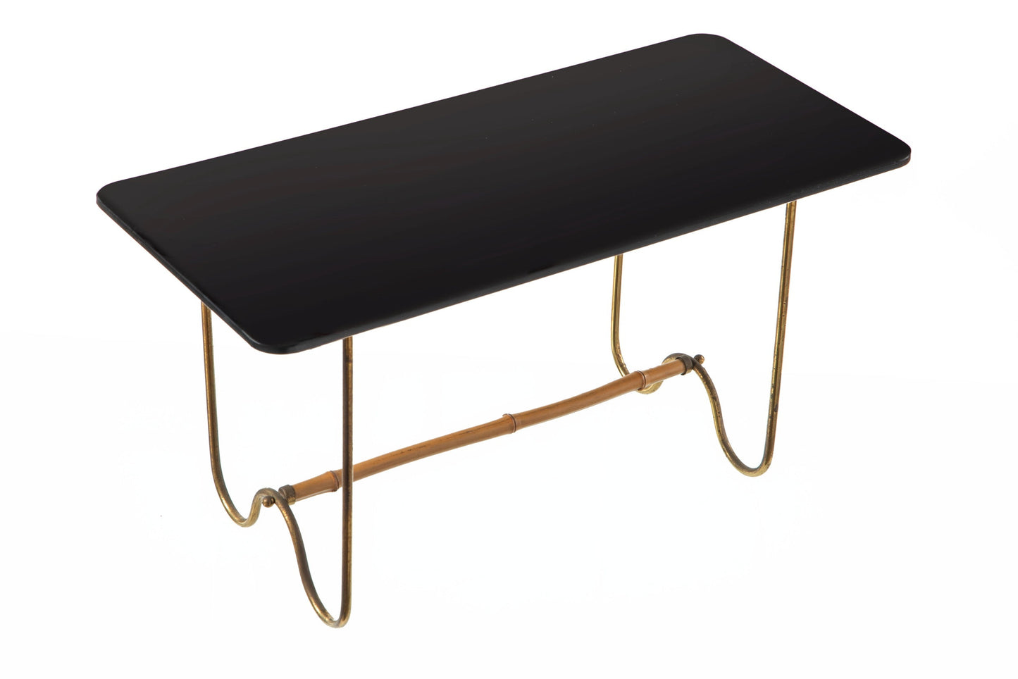 Piccolo tavolo anni 70 vetro nero e bamboo