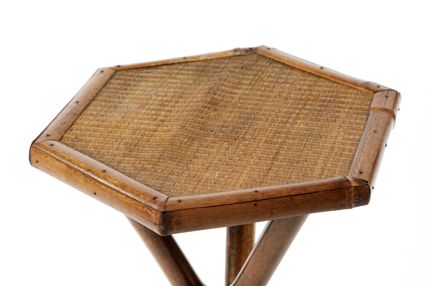 Small hexagonal bamboo table from the 70s