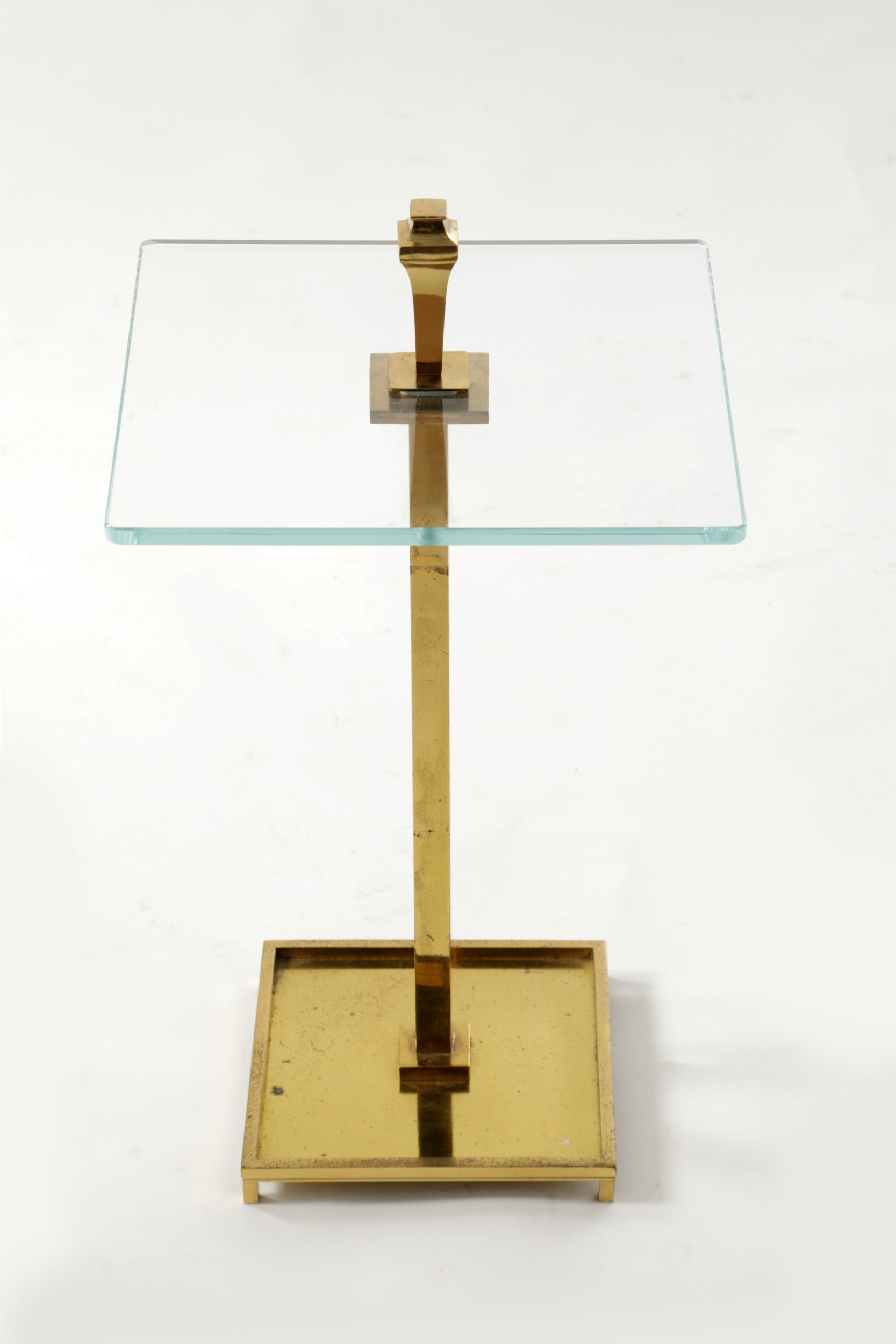 Small square brass and glass table from the 1970s