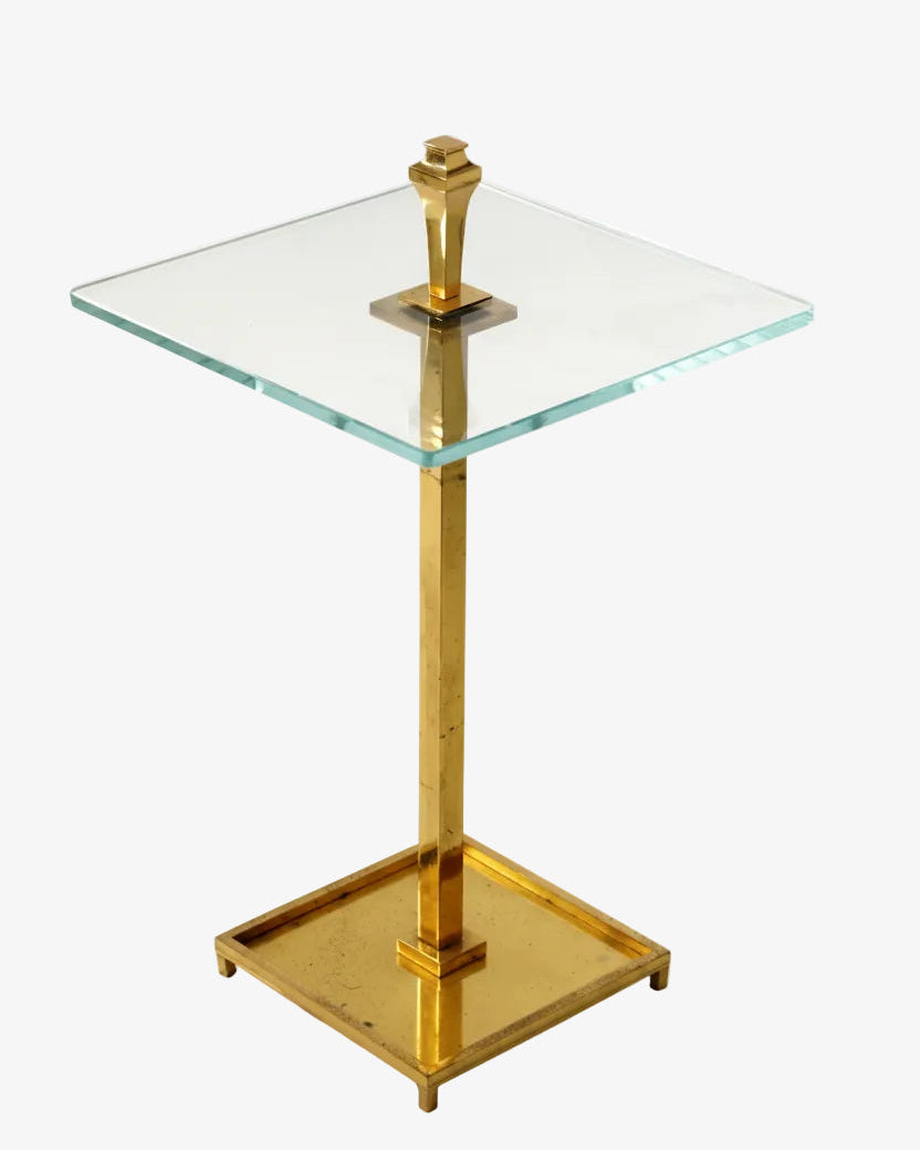 Small square brass and glass table from the 1970s