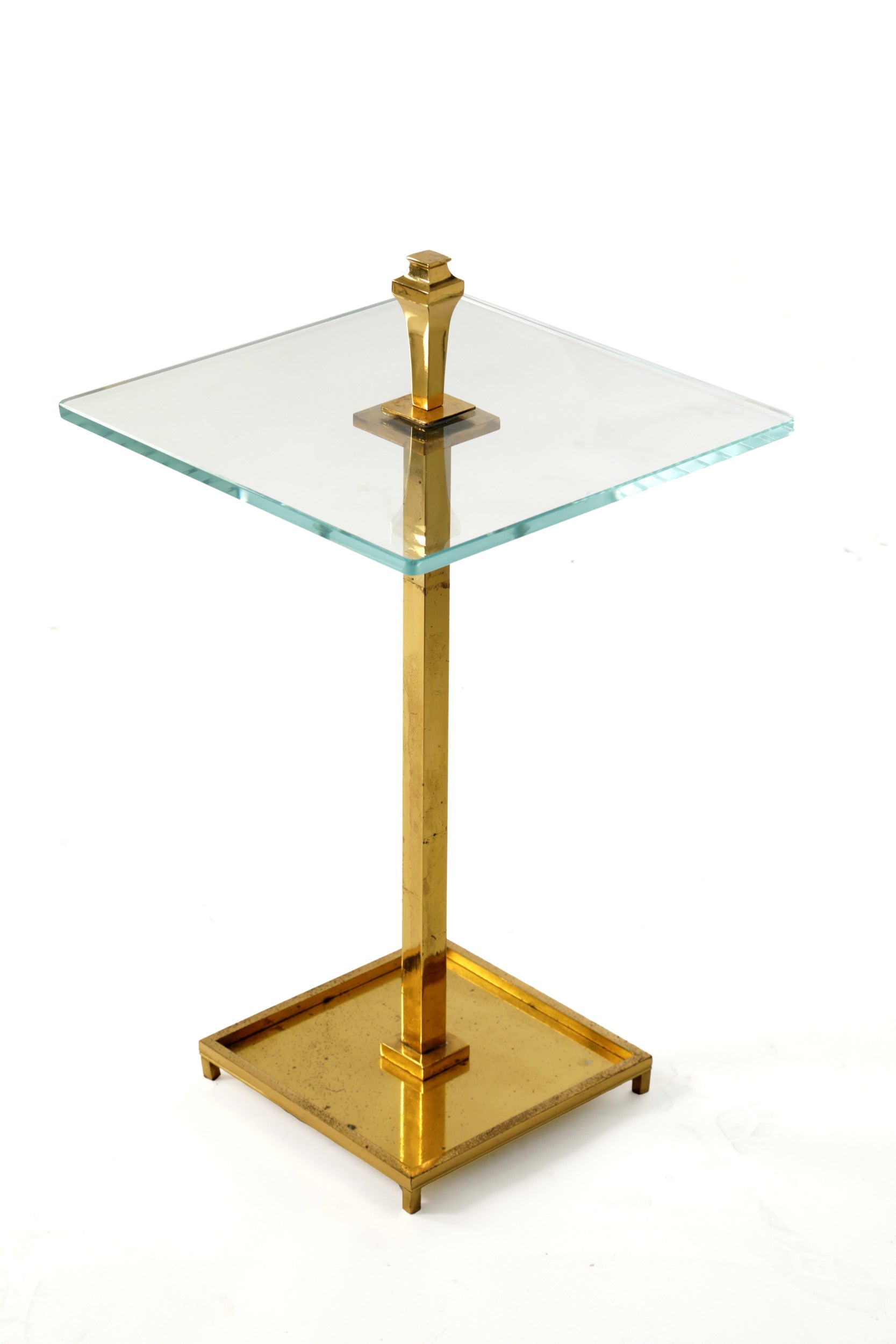 Small square brass and glass table from the 1970s