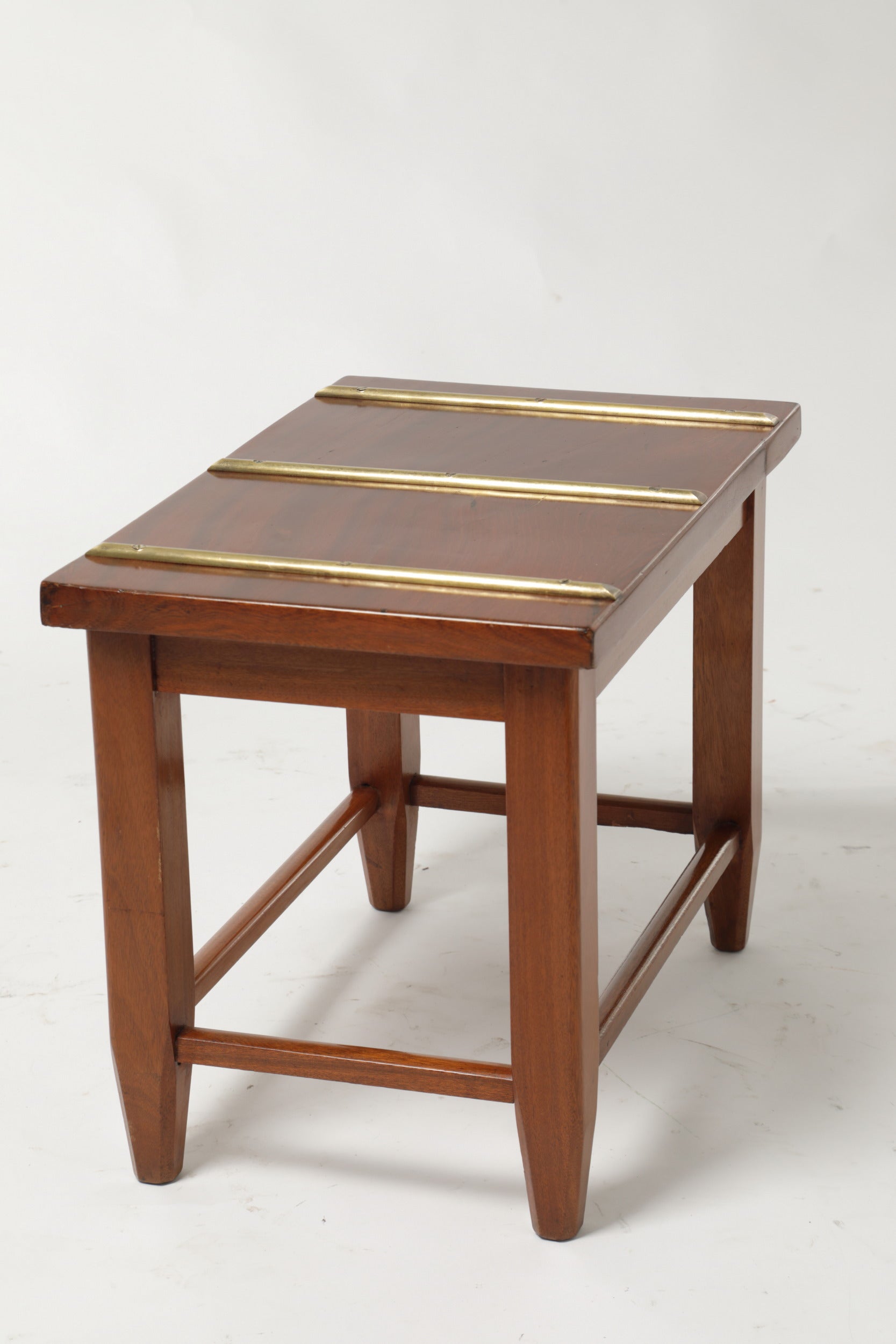 Small wooden and brass suitcase stand from the 1950s