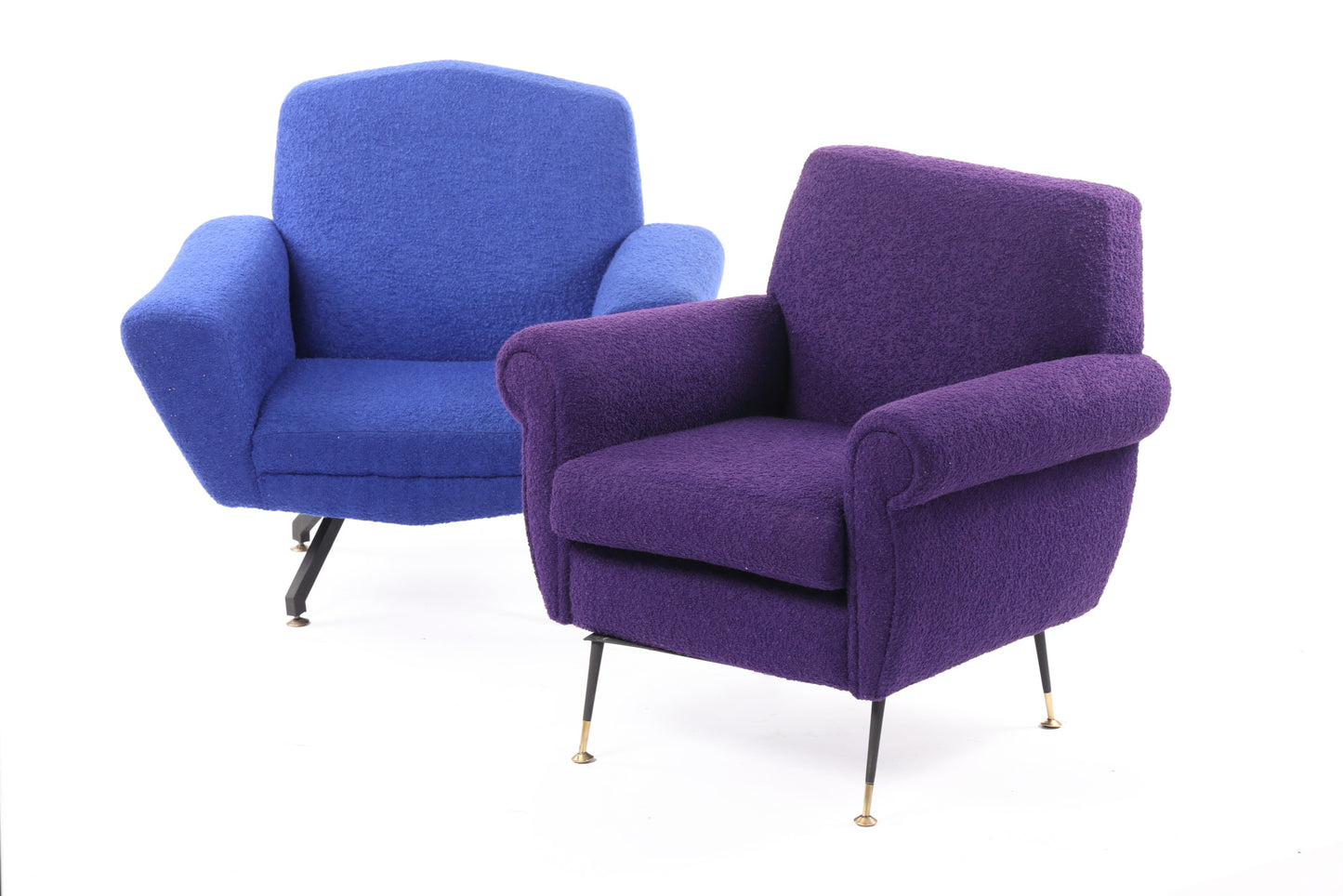 50's armchair reinterpreted in purple triplef bouclé