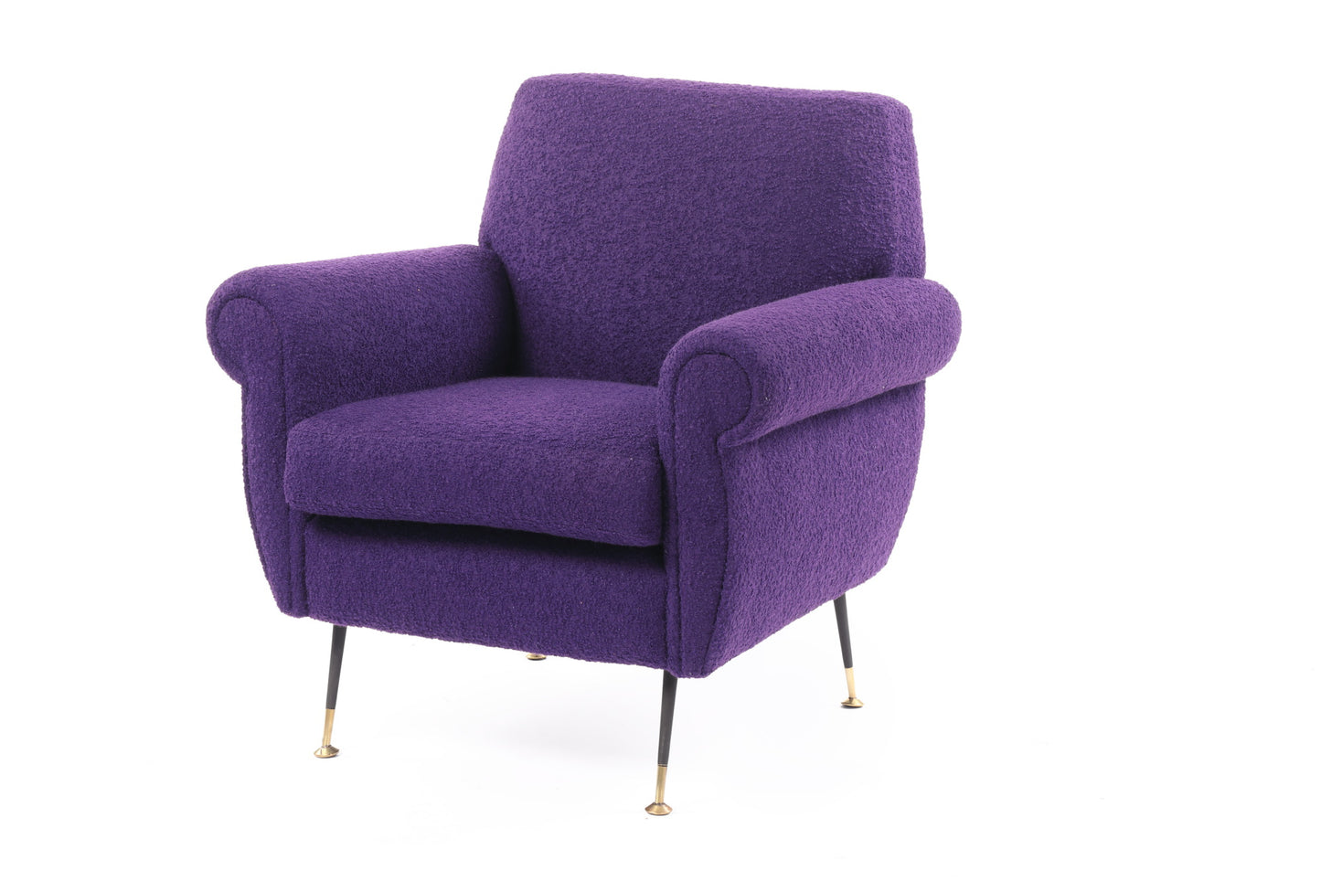 50's armchair reinterpreted in purple triplef bouclé