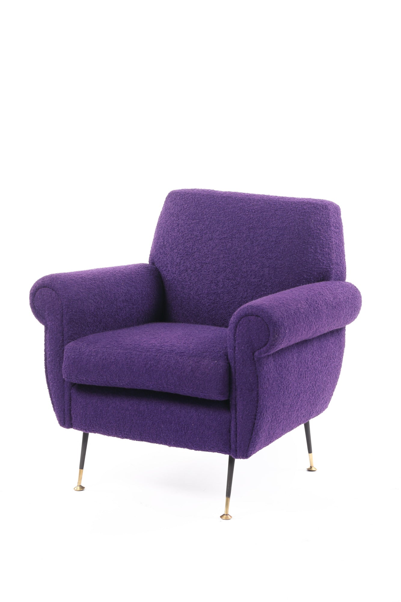 50's armchair reinterpreted in purple triplef bouclé