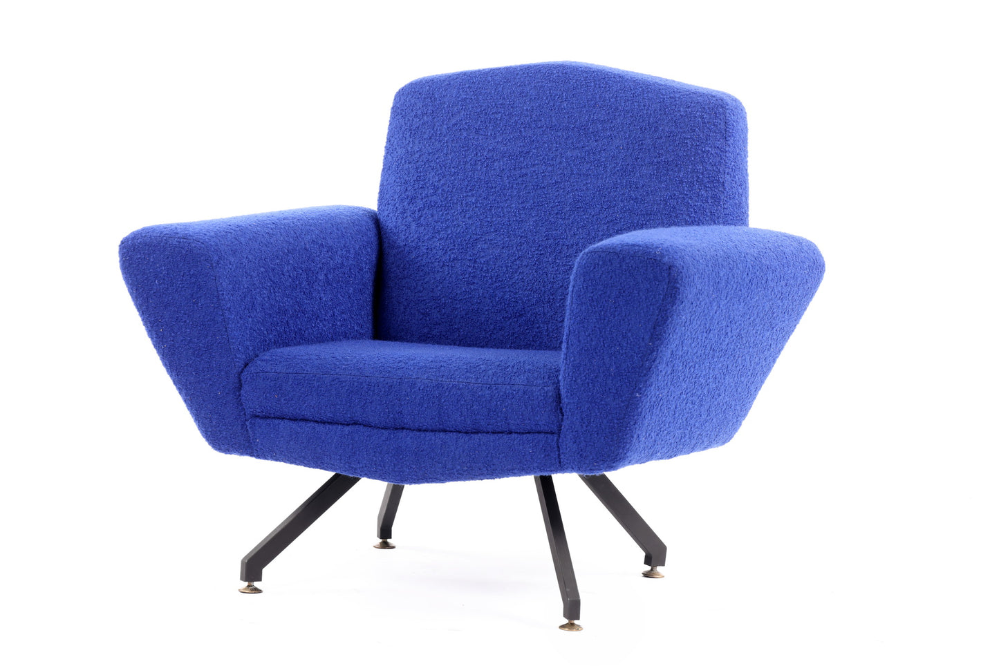 60's armchair, reinterpreted with blue triplef bouclé