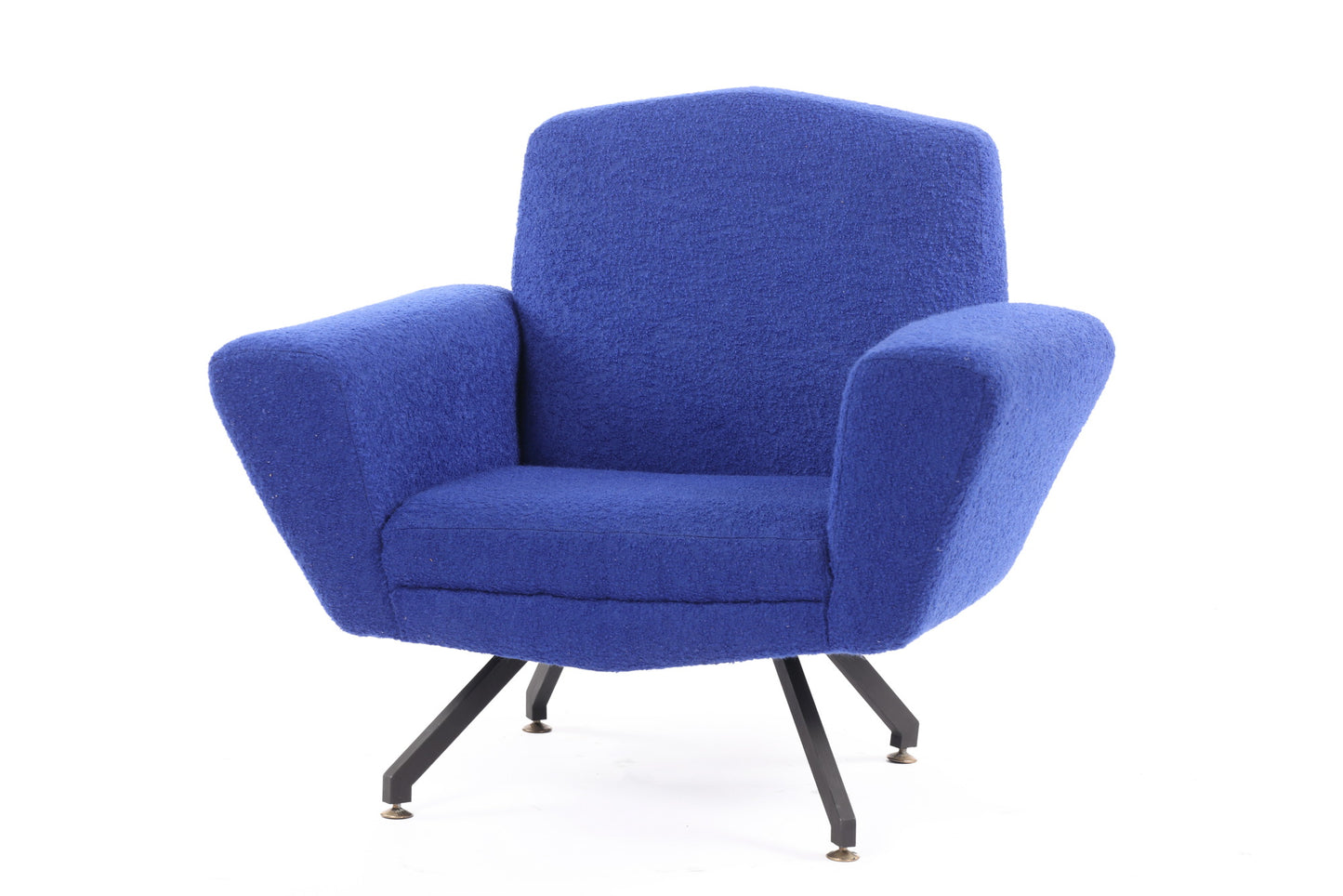 60's armchair, reinterpreted with blue triplef bouclé