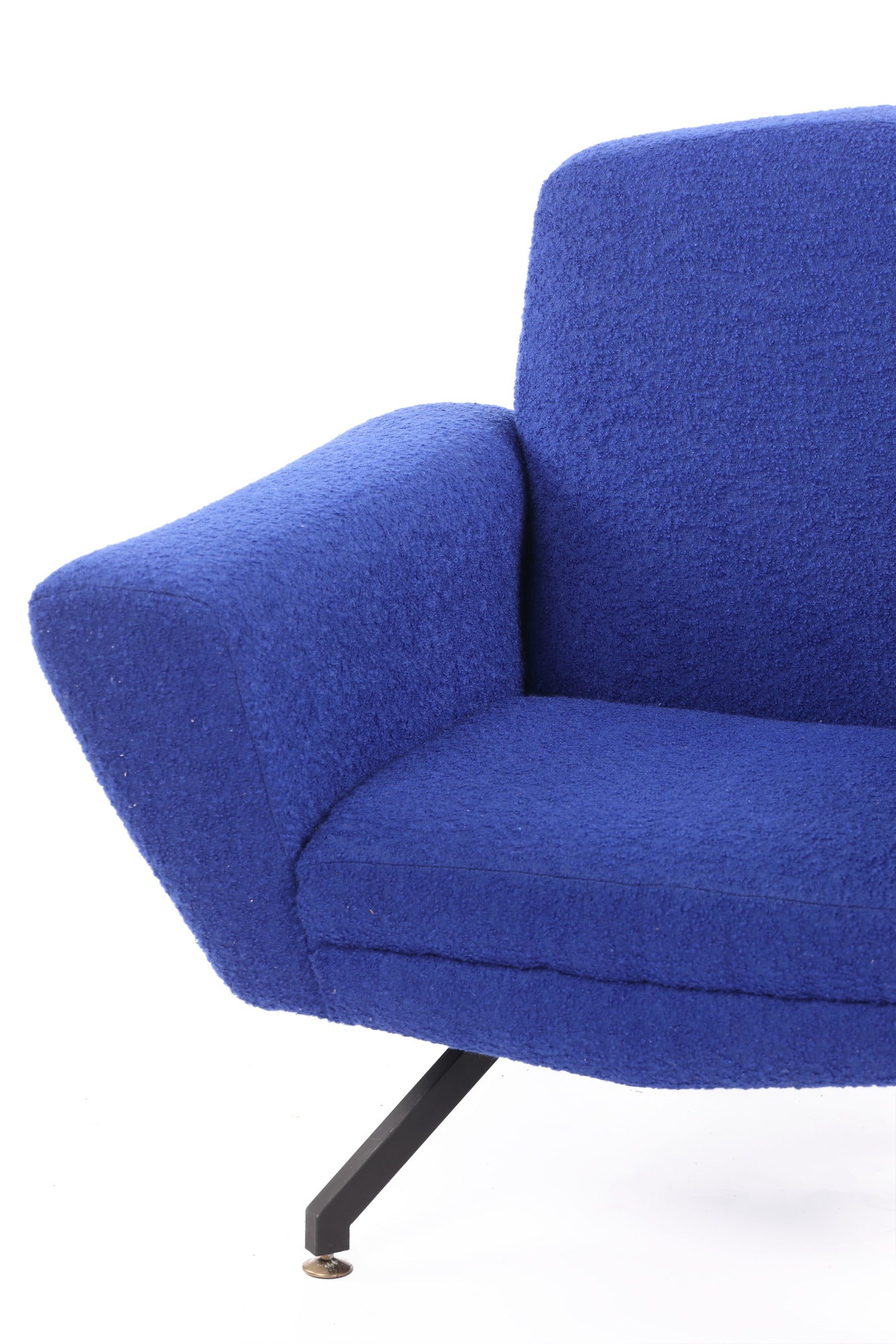 60's armchair, reinterpreted with blue triplef bouclé