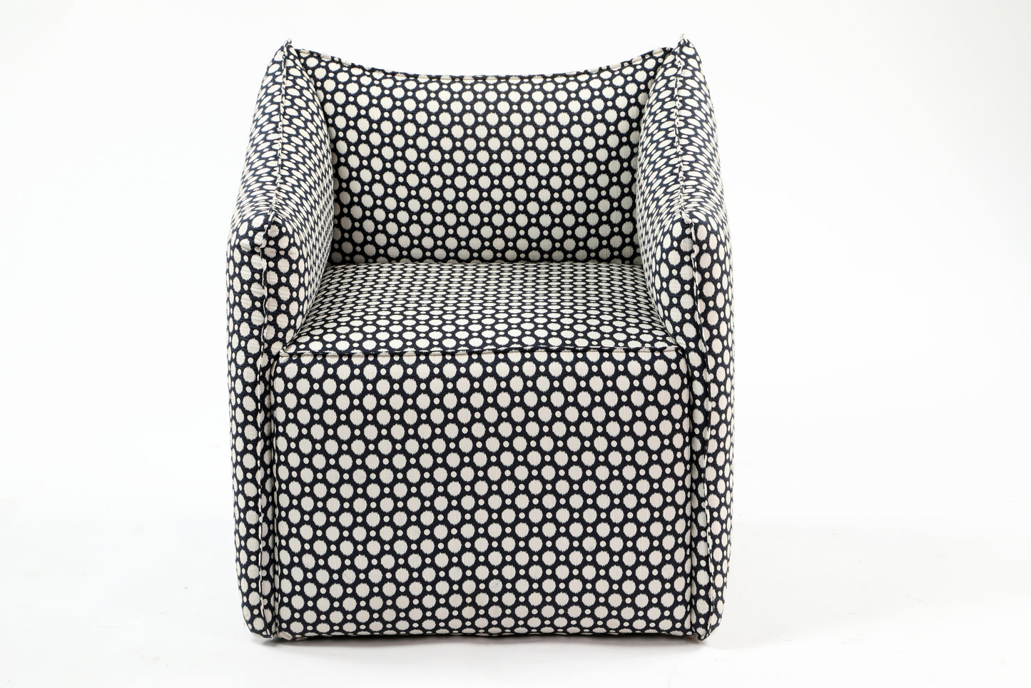 70s armchair reinterpreted with triplef polka dot silk
