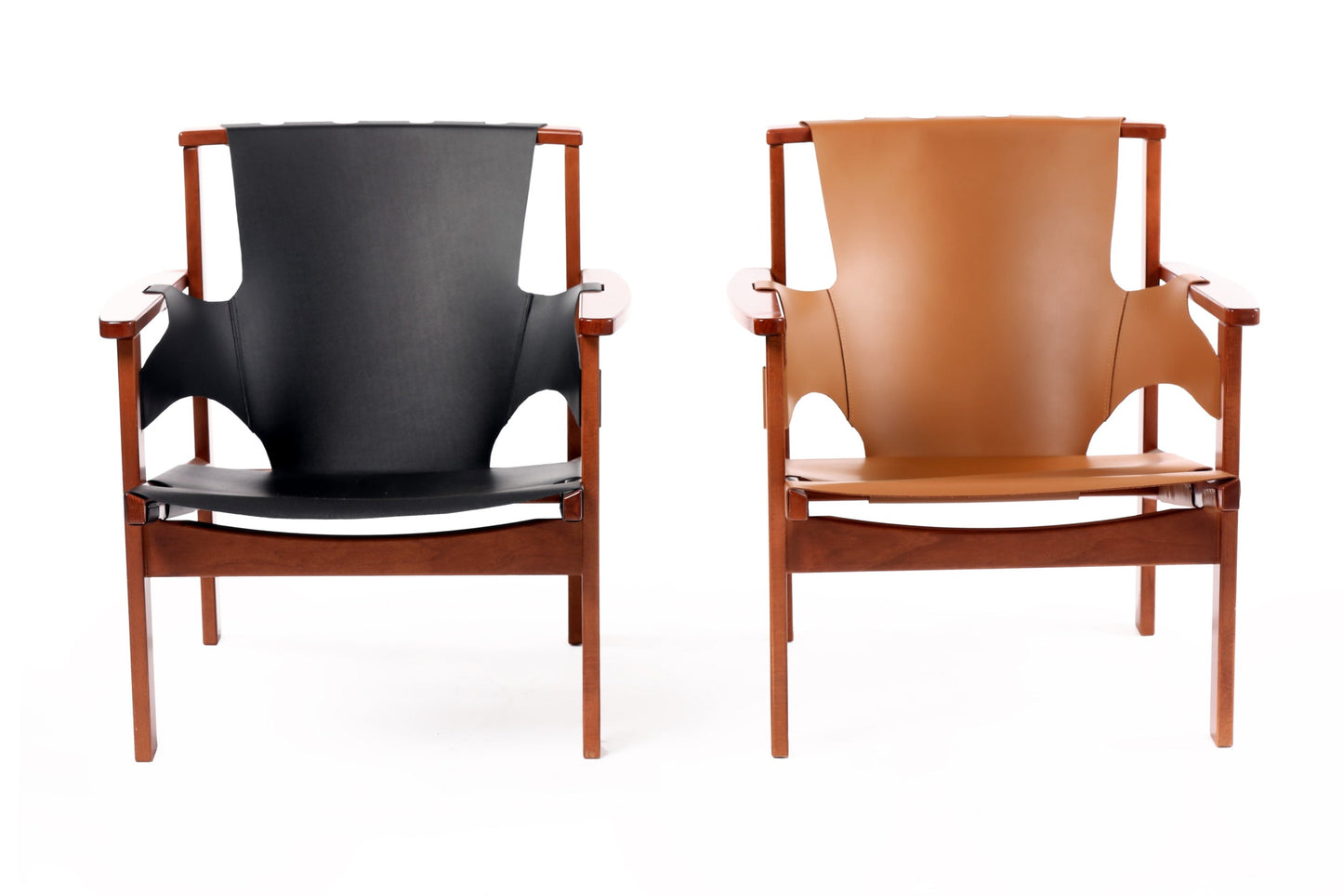 Natural leather and oak armchair