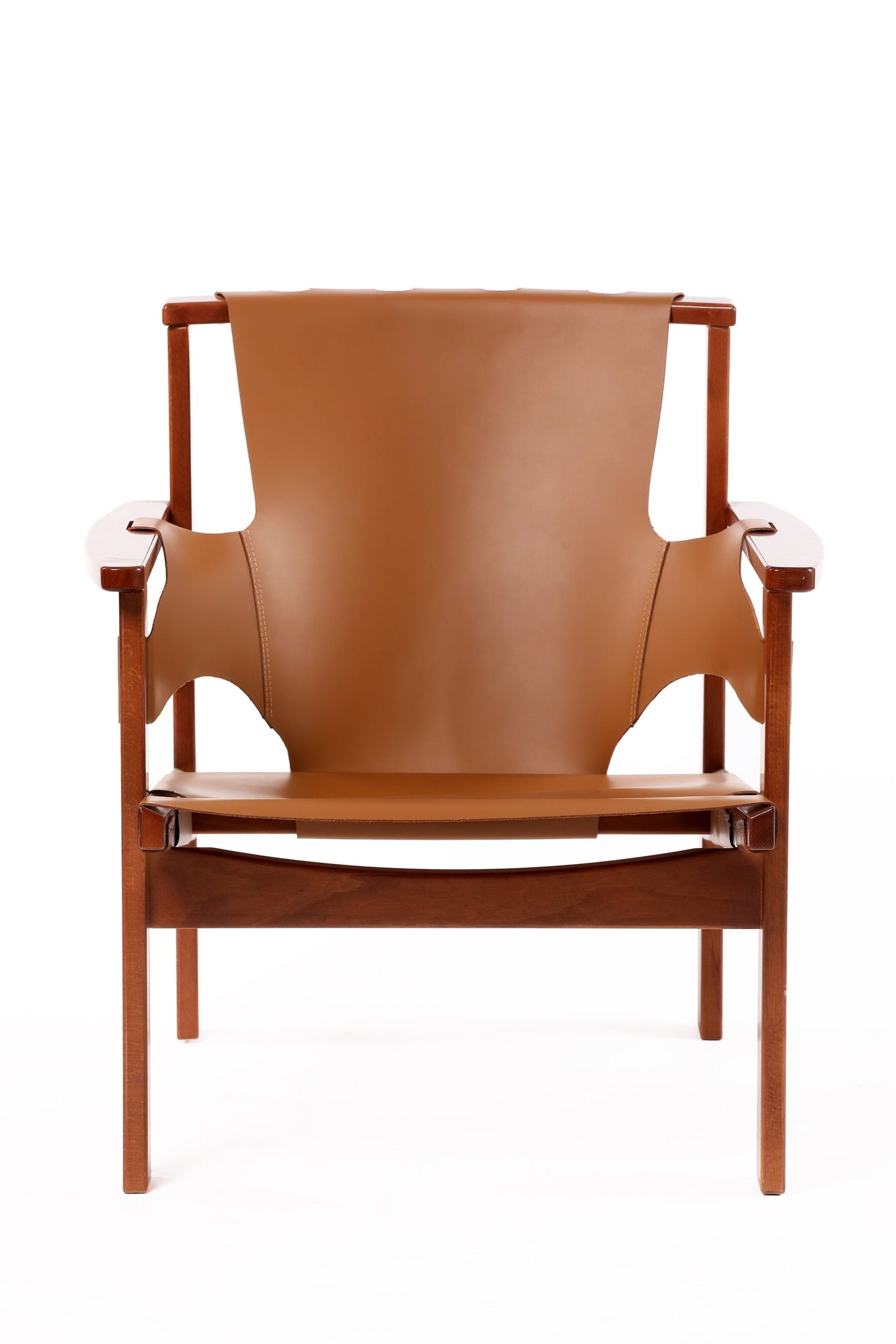 Natural leather and oak armchair