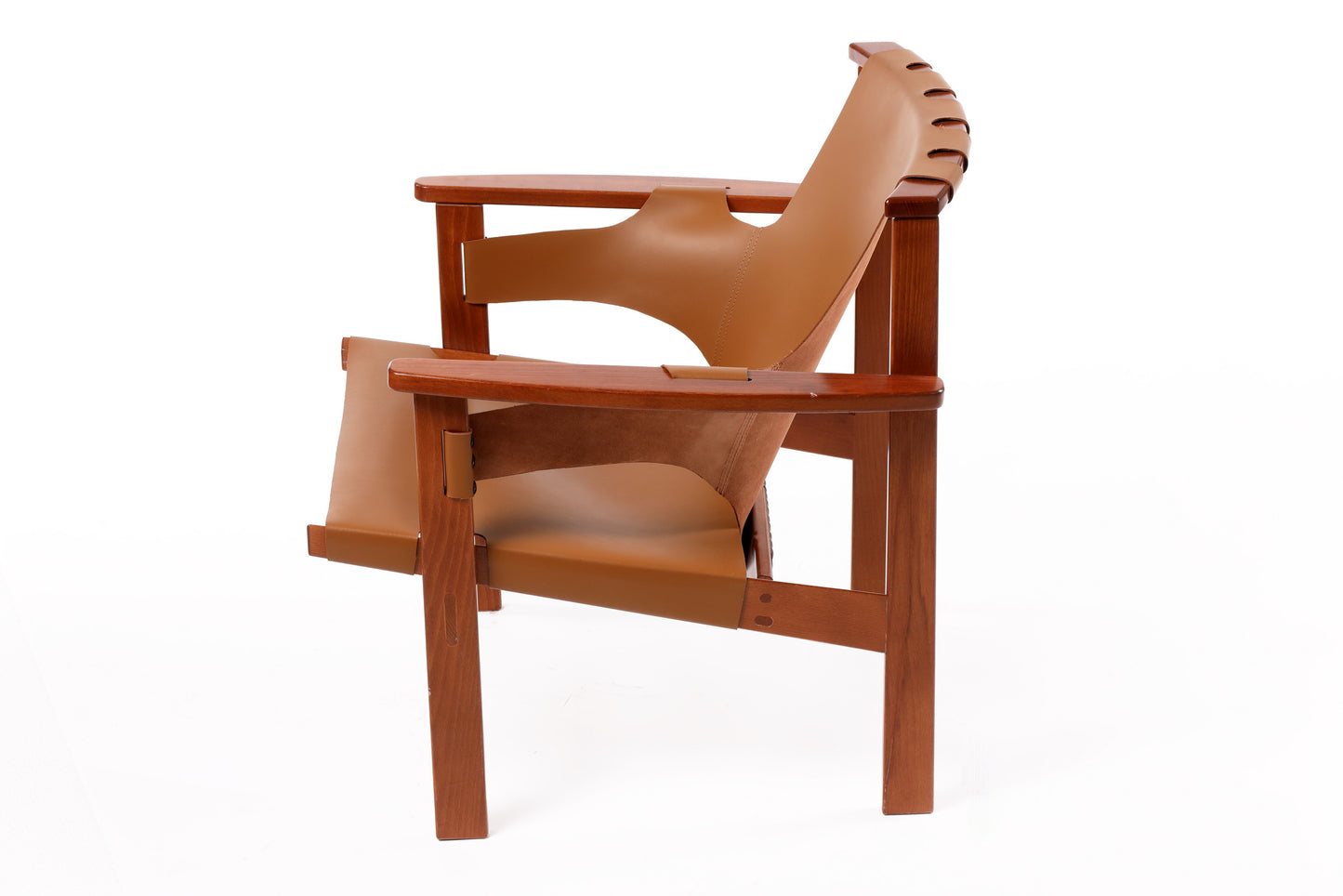 Natural leather and oak armchair