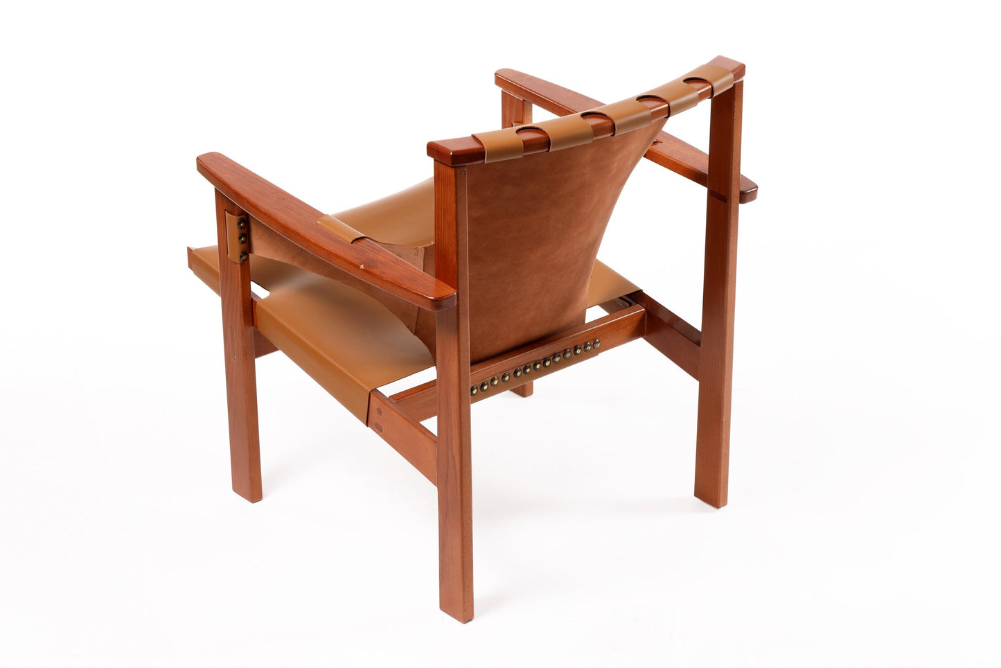 Natural leather and oak armchair