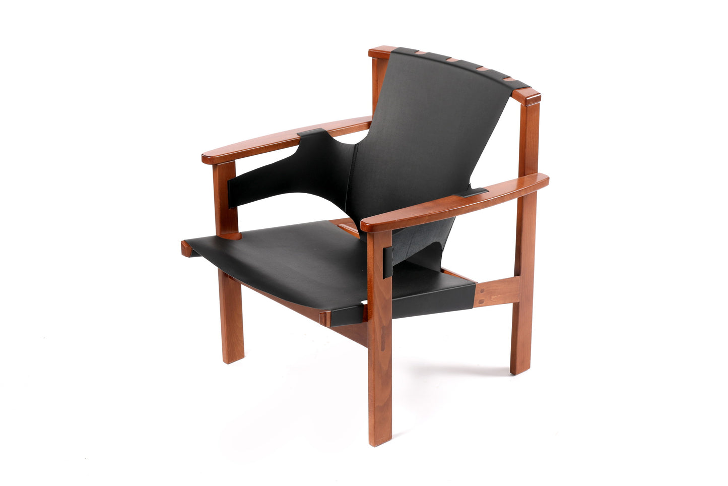Black leather and oak armchair