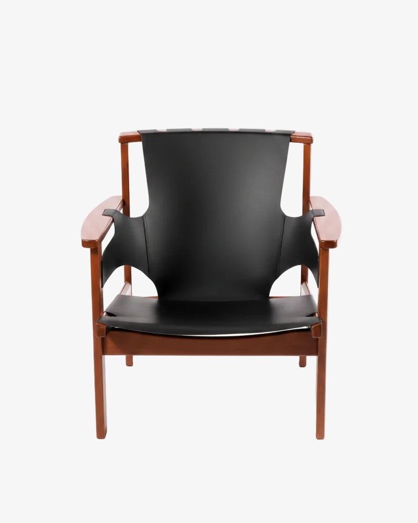 Black leather and oak armchair