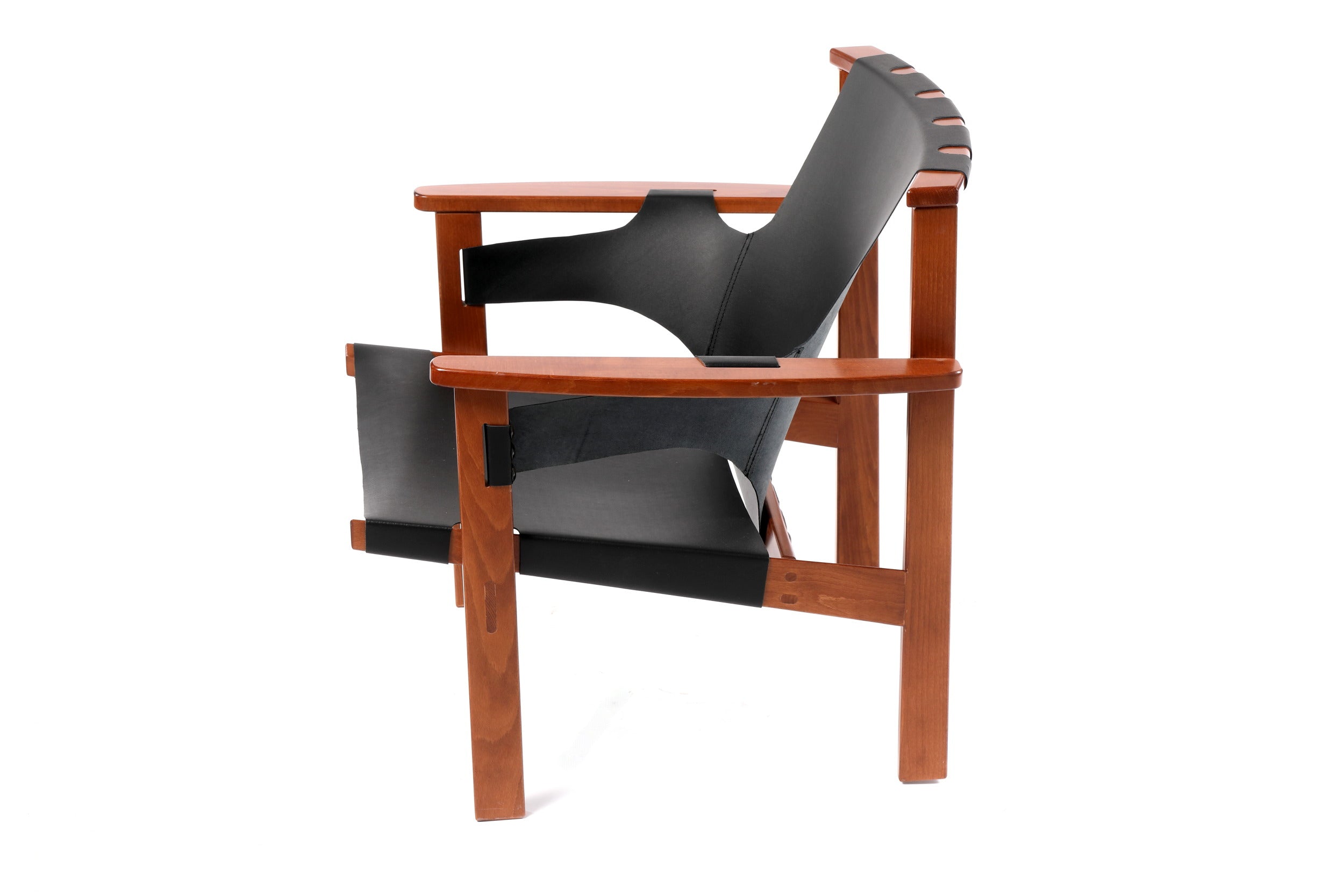 Black leather and oak armchair