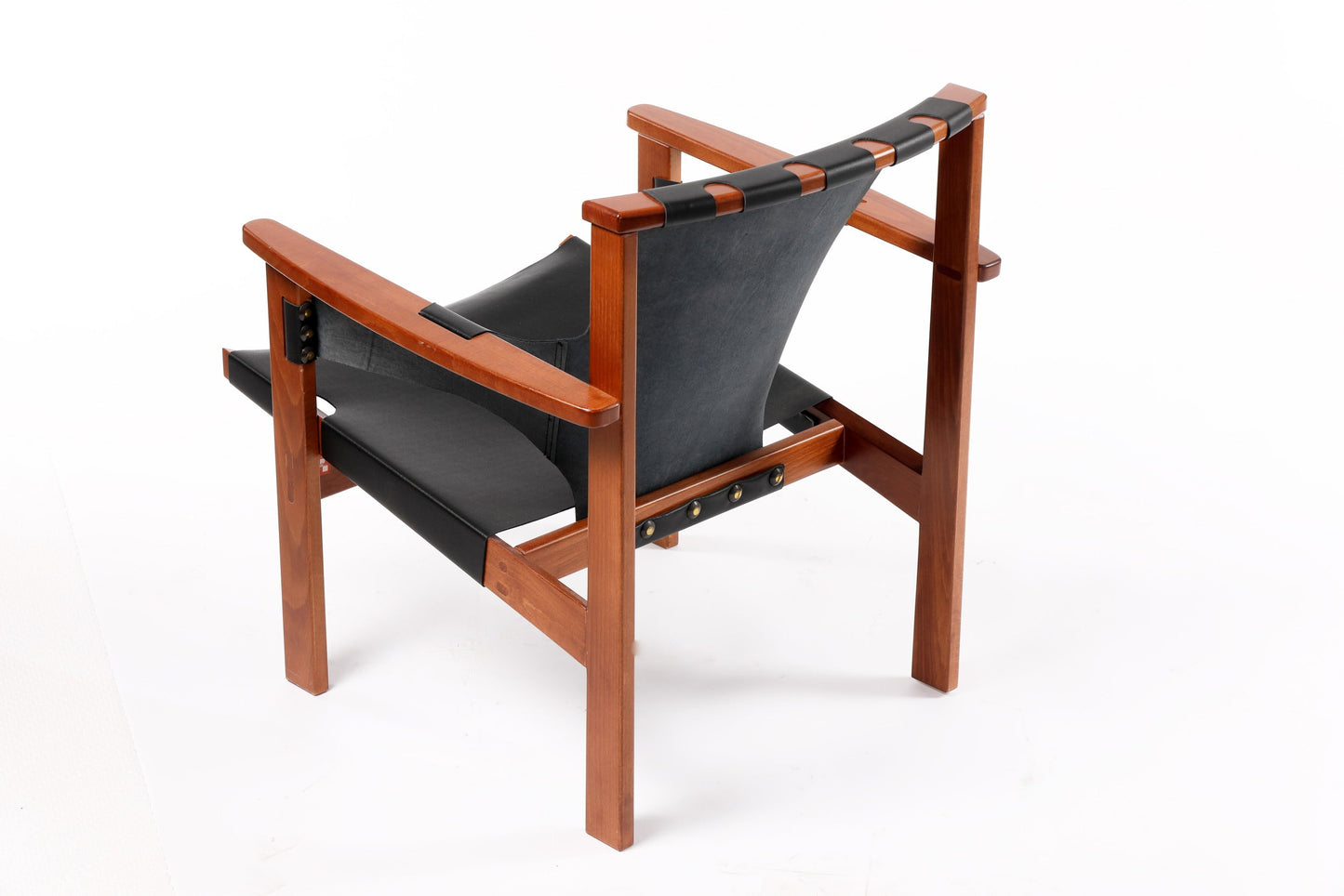 Black leather and oak armchair