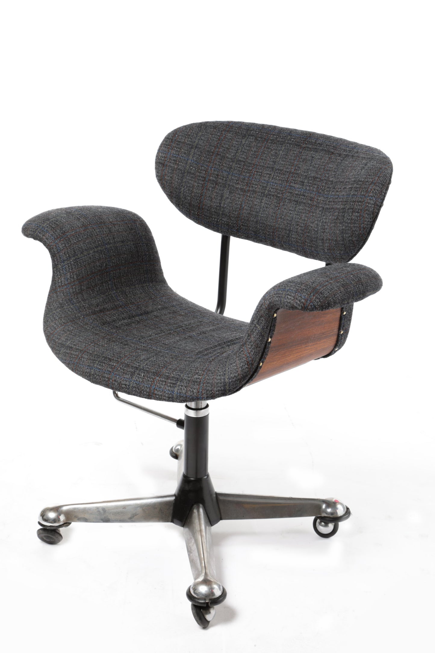 70s study armchair in checkered wool with steel base