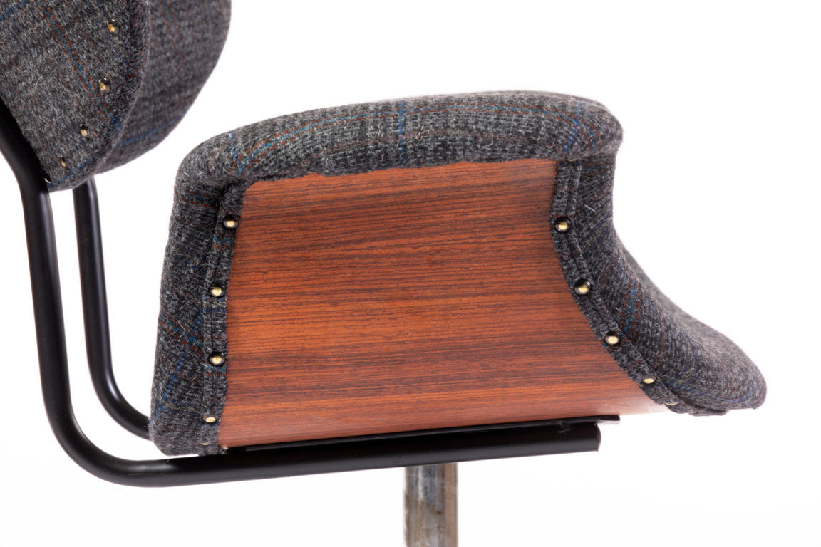 70s study armchair in checkered wool with steel base