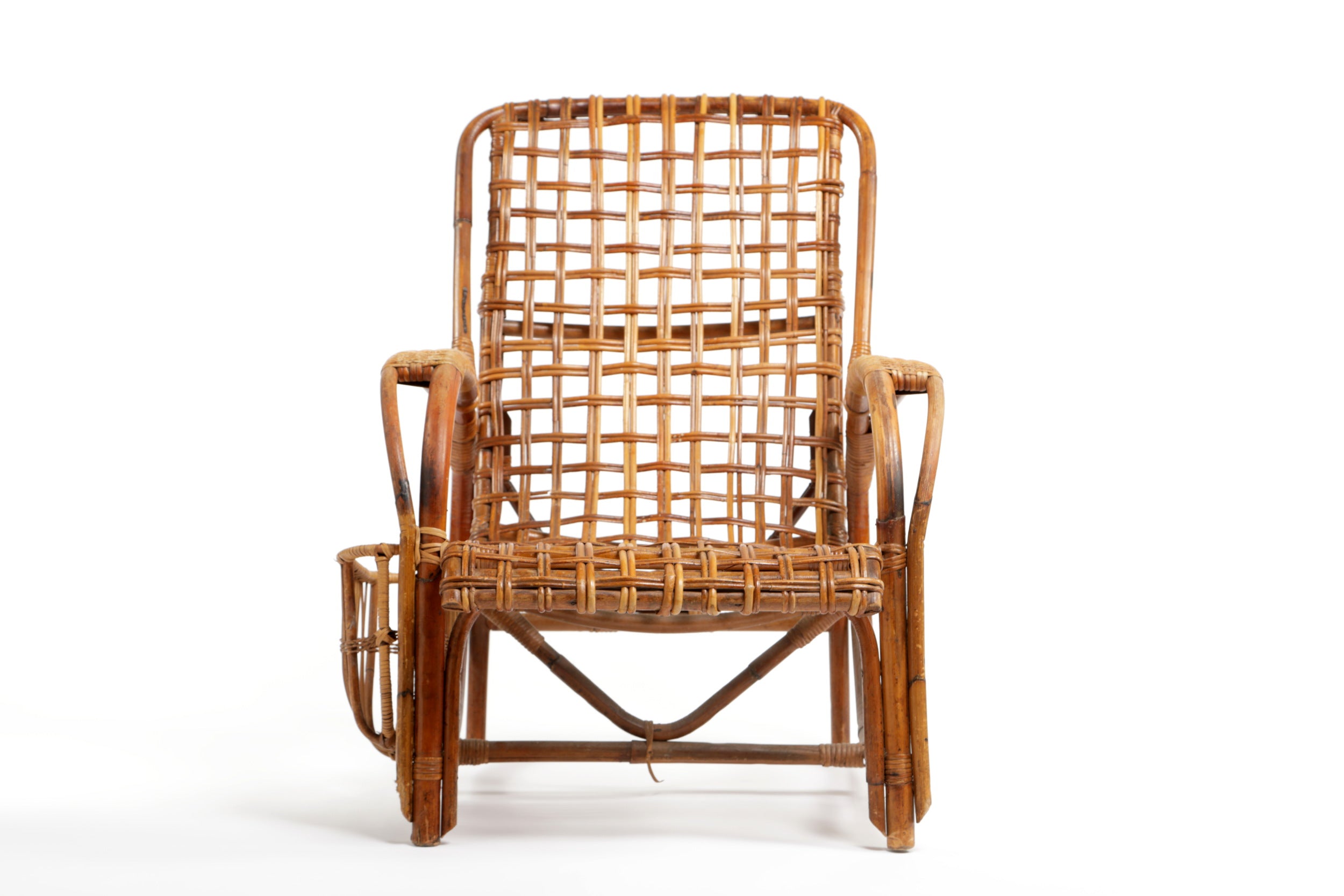 1960s wicker and bamboo armchair with magazine rack
