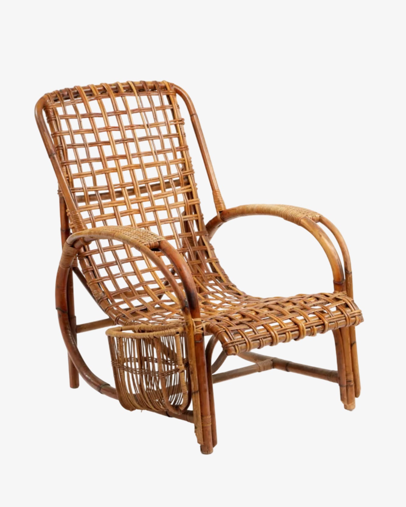 1960s wicker and bamboo armchair with magazine rack