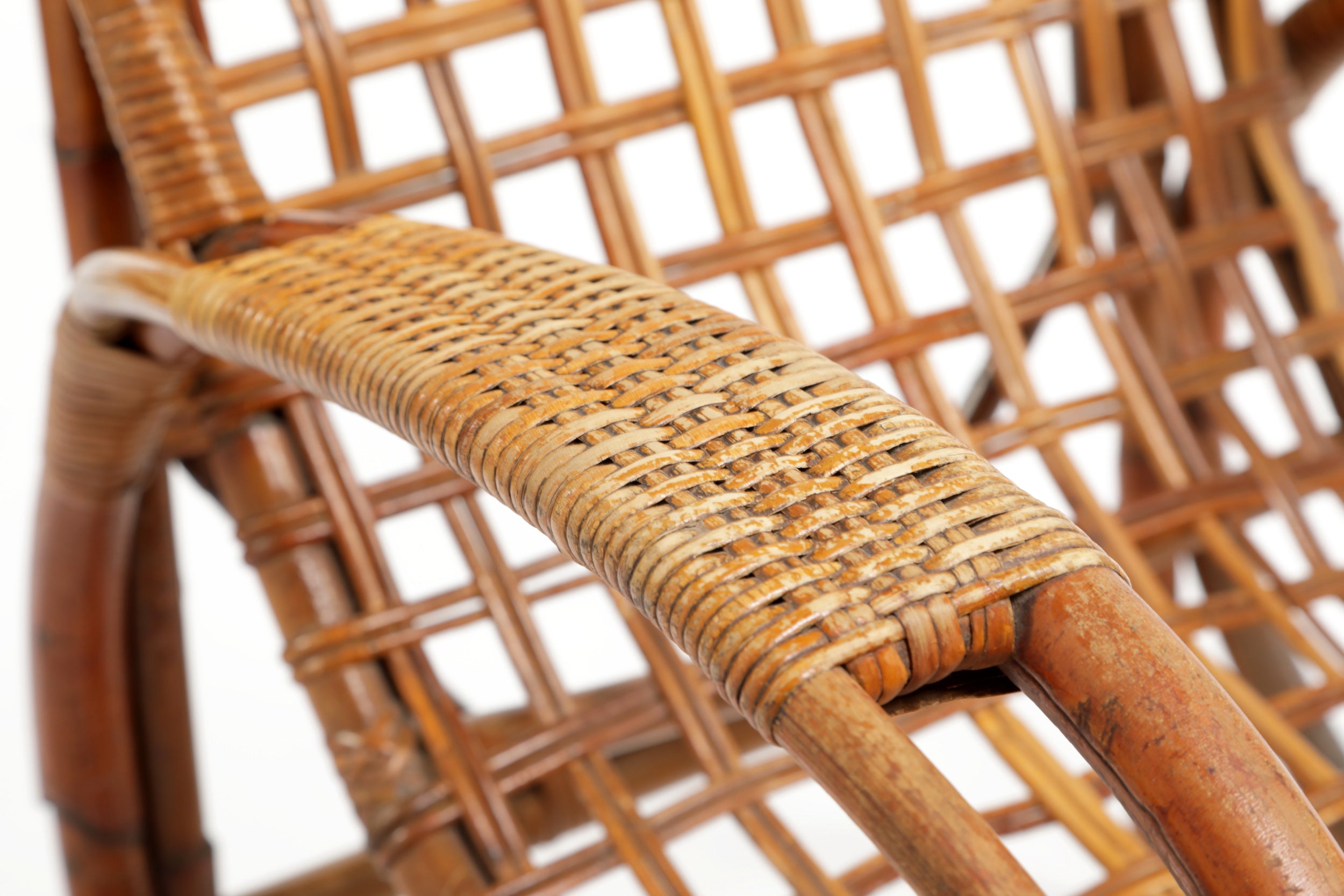 1960s wicker and bamboo armchair with magazine rack