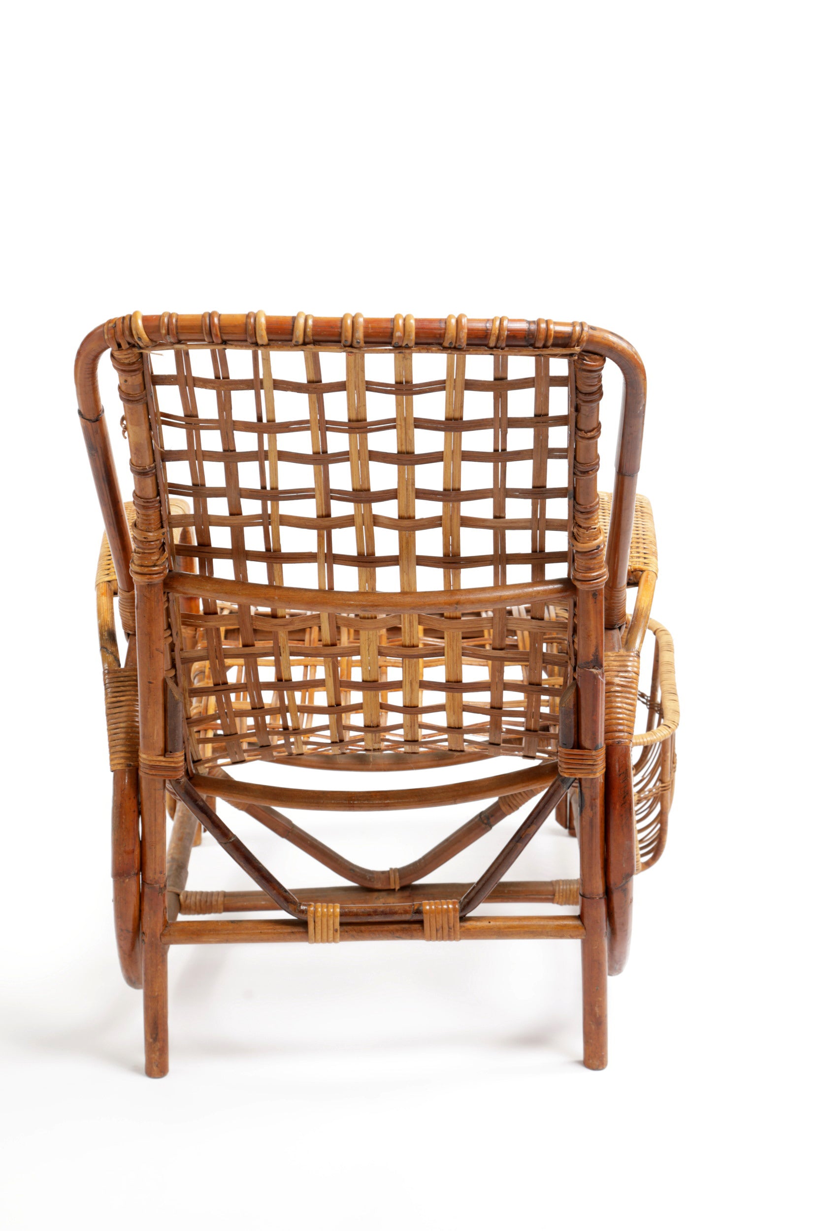 1960s wicker and bamboo armchair with magazine rack