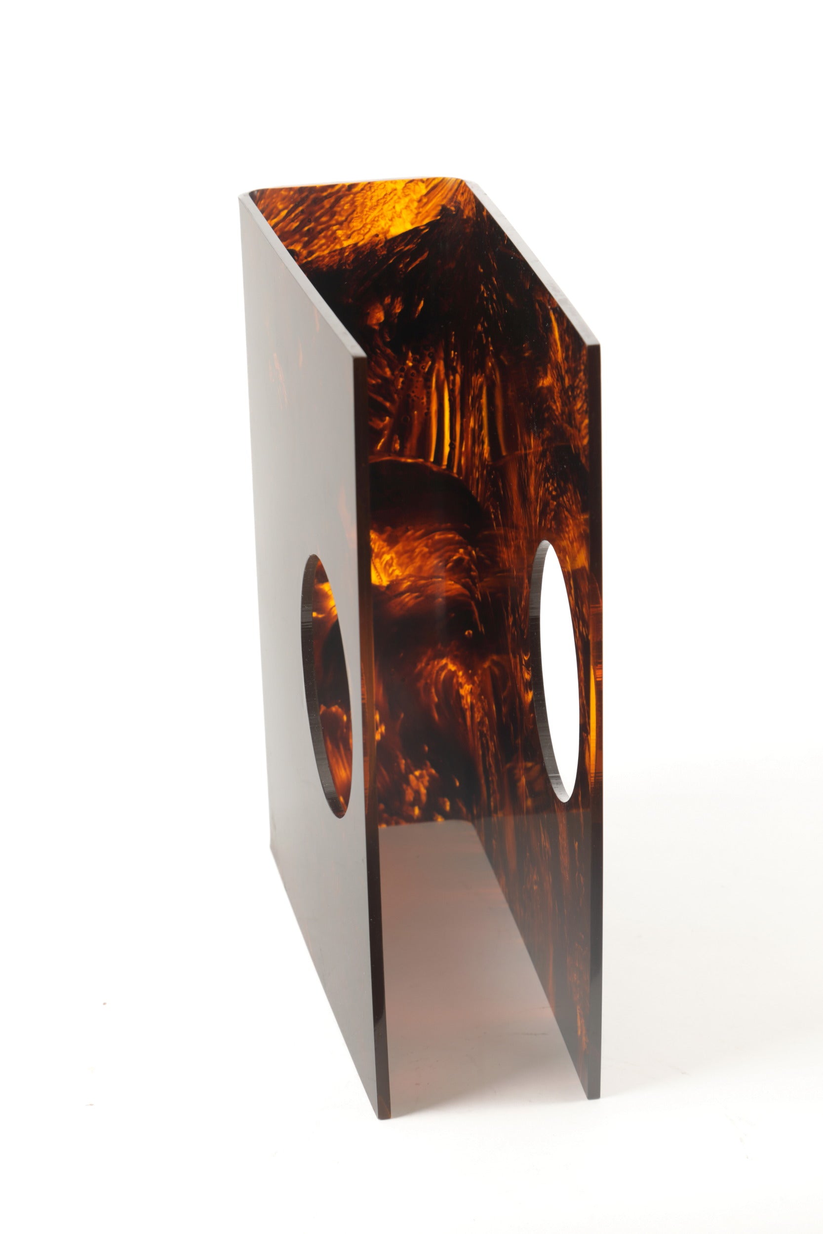 1970s tortoiseshell effect lucite magazine rack