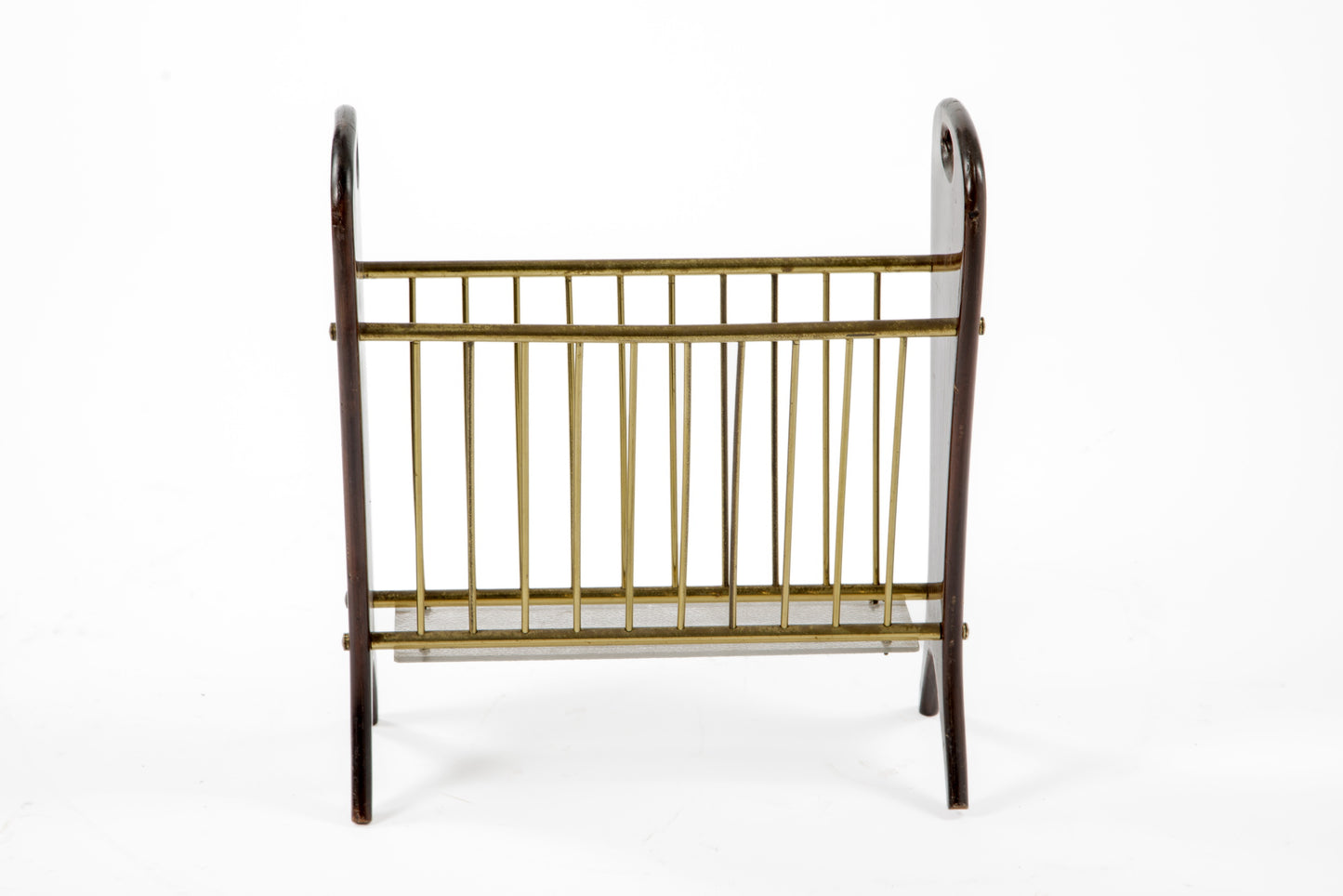 1950s brass mahogany magazine rack