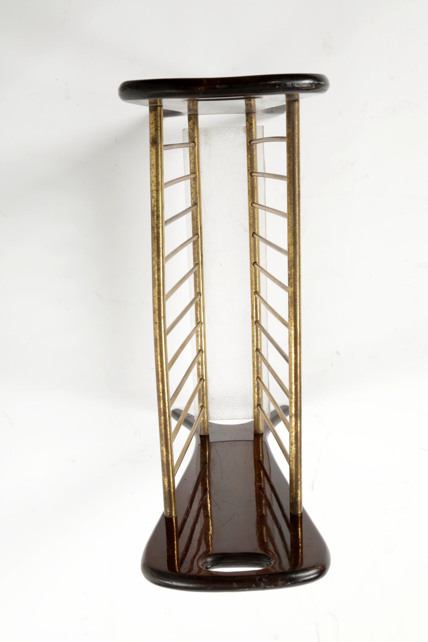 1950s brass mahogany magazine rack