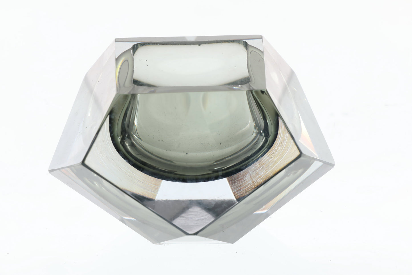 Faceted submerged glass ashtray