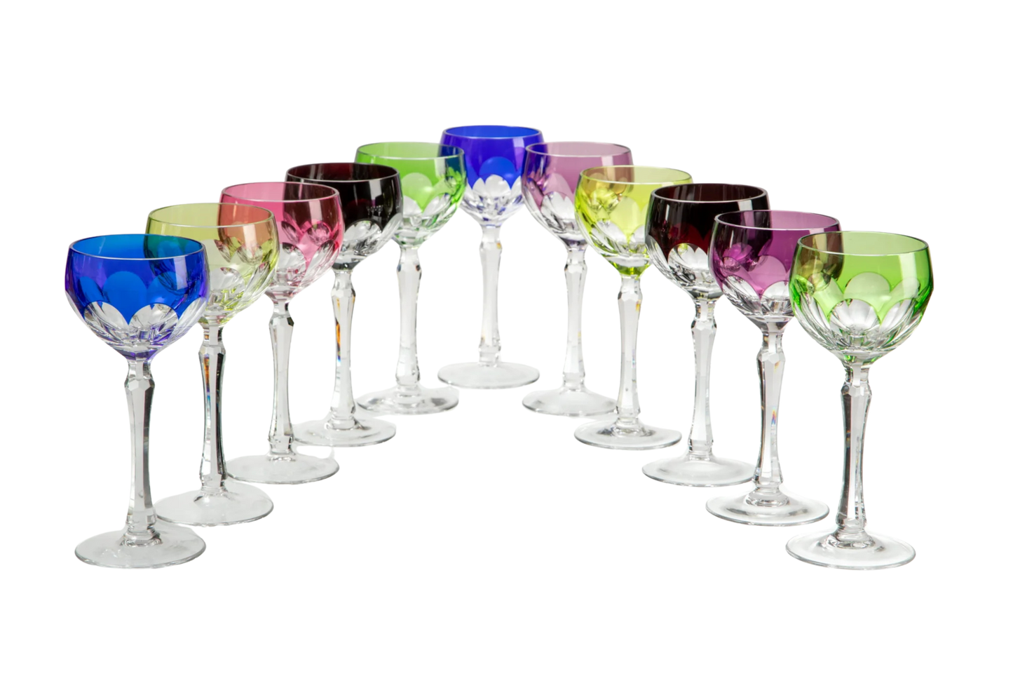 12 colored Bohemia crystal glasses