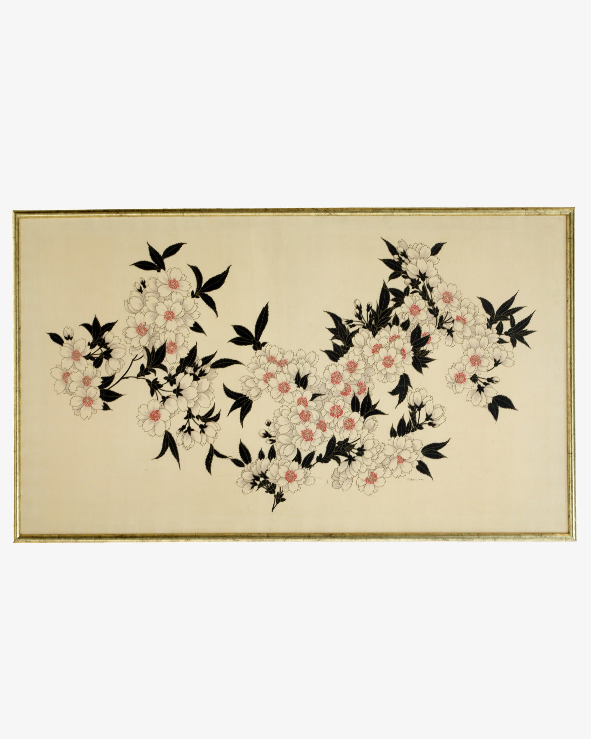 Quadro Fabbriziani fiori foglie nere anni 70