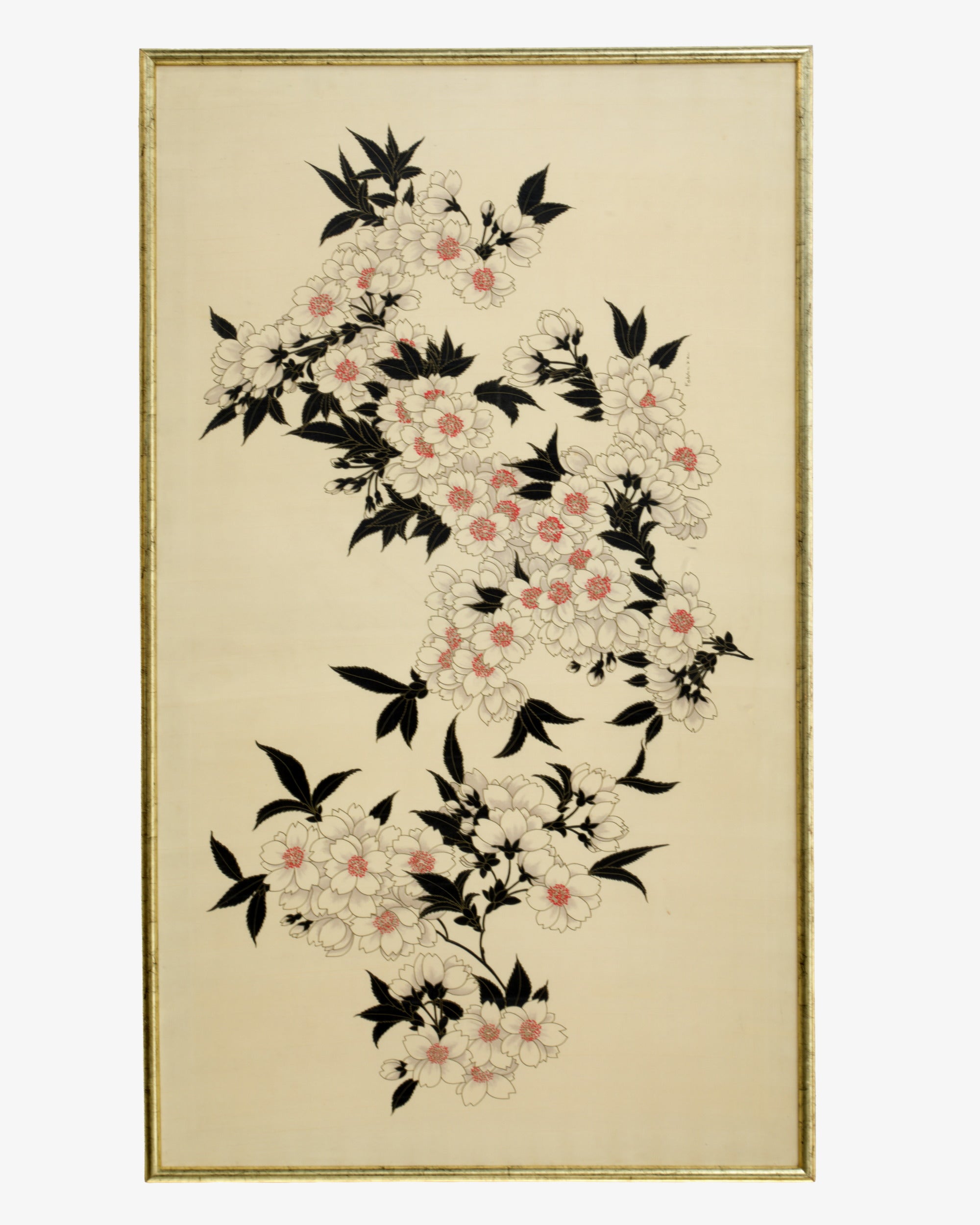 Quadro Fabbriziani fiori foglie nere anni 70
